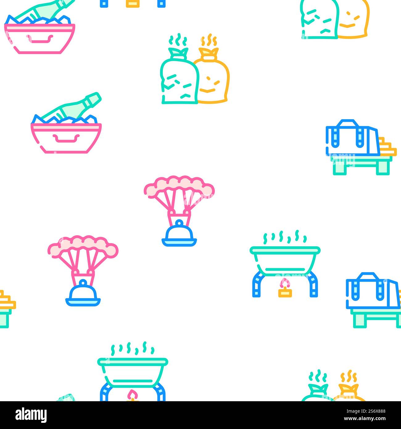 Illustration de la ligne de couleur de motif sans couture vectoriel de service alimentaire de restauration. Modèle transparent vectoriel de service alimentaire de restauration Illustration de Vecteur