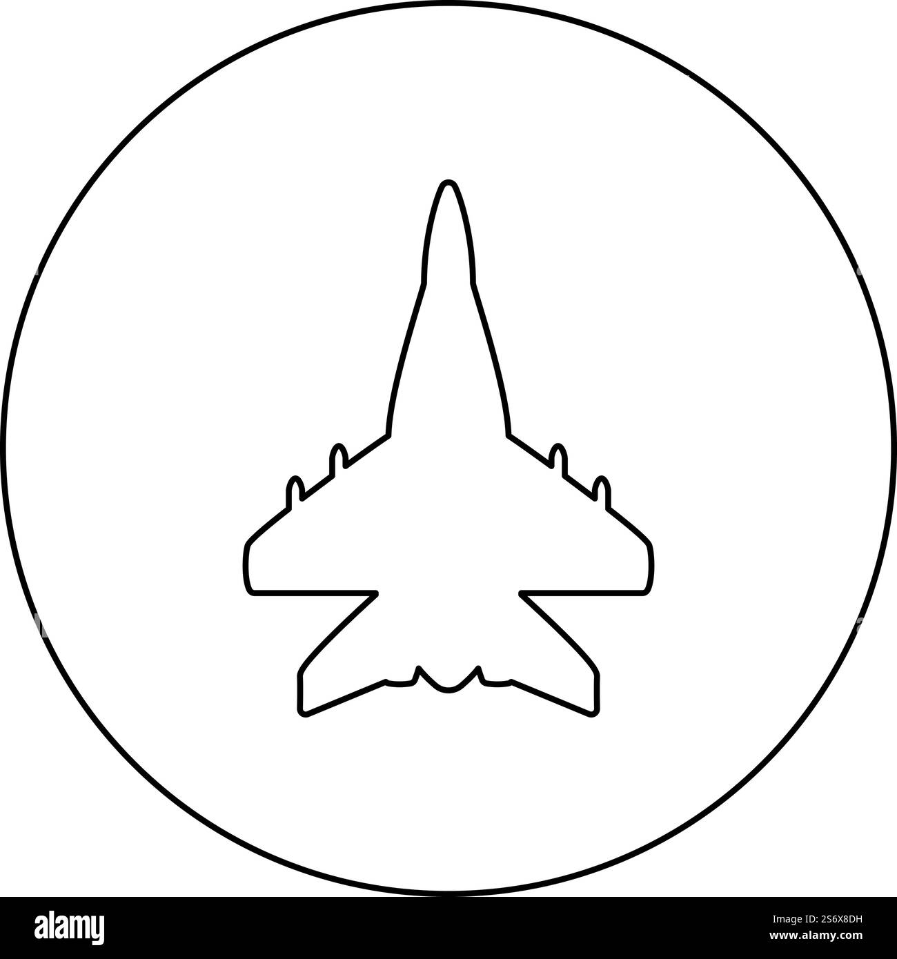 Chasseur d'avion à réaction icône militaire de poursuite en cercle rond noir illustration vectorielle d'image contour ligne de contour mince style simple. Chasseur d'avion à réaction icône militaire de poursuite dans le cercle rond noir illustration vectorielle de couleur noire image contour ligne de contour style mince Illustration de Vecteur