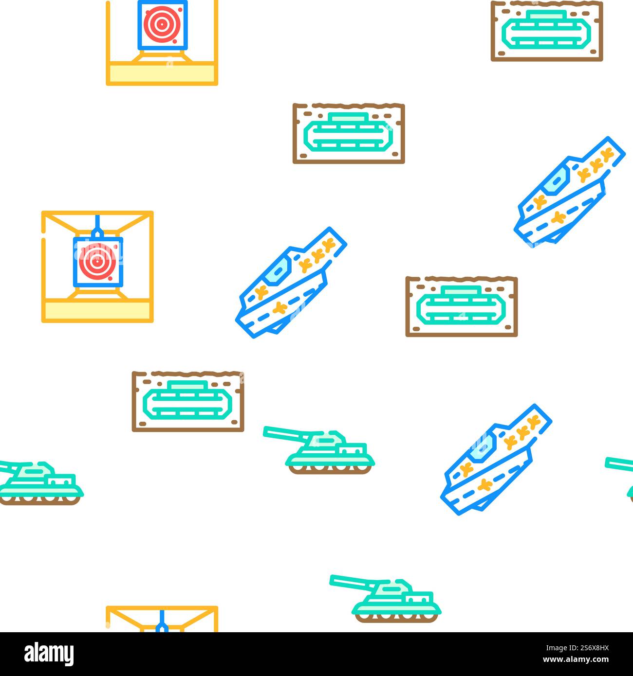 Illustration de la ligne de couleur sans couture de motif d'arme militaire et de vecteur de transport. Arme militaire et icônes de transport Set vecteur Illustration de Vecteur