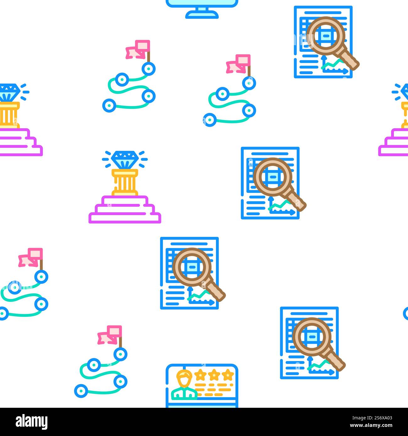 Expertise Business Processing Vector Seamless Pattern Color Line illustration. Vecteur d'ensemble d'icônes de traitement d'affaires d'expertise Illustration de Vecteur