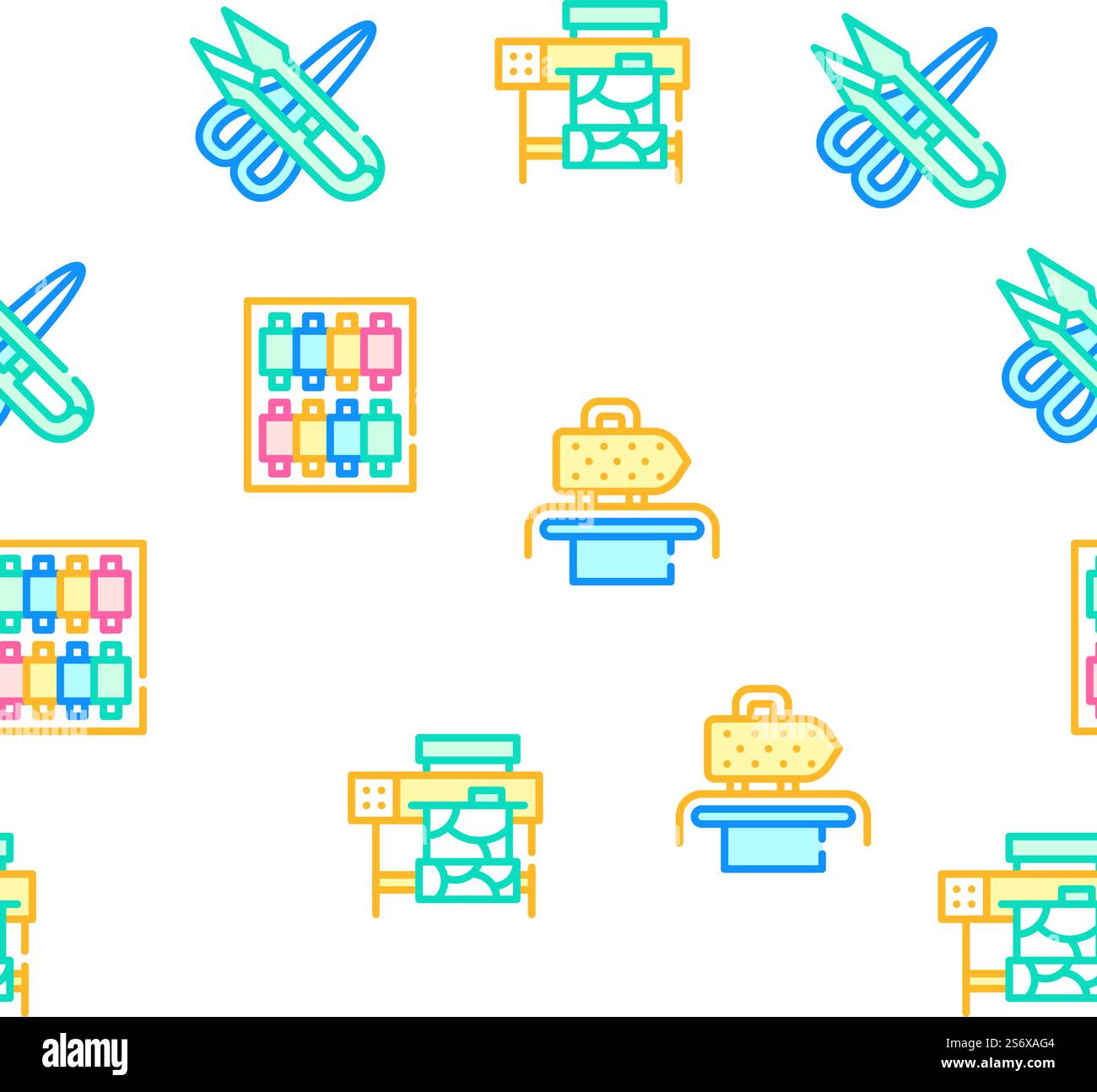 Sewing Craft Studio Collection Vector Seamless Pattern Color Line illustration. Vecteur de jeu d'icônes Sewing Craft Studio Collection Illustration de Vecteur