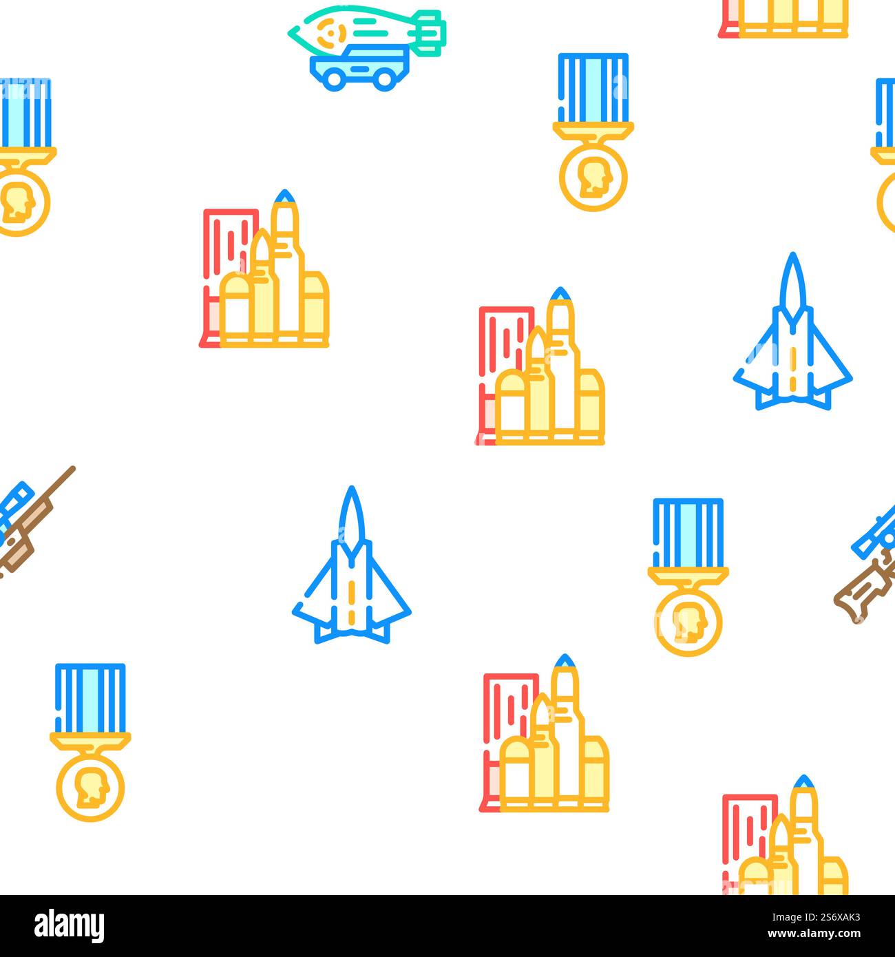 Illustration de la ligne de couleur sans couture de motif d'arme militaire et de vecteur de transport. Arme militaire et icônes de transport Set vecteur Illustration de Vecteur