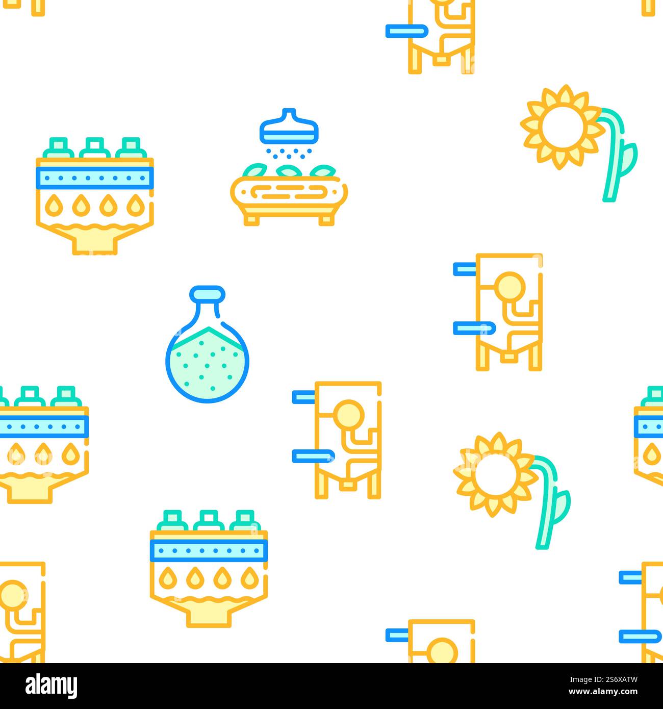 Collection d'usine de production d'huile Vector Seamless Pattern Color Line illustration. Ensemble d'icônes de collection d'usine de production d'huile vecteur Illustration de Vecteur