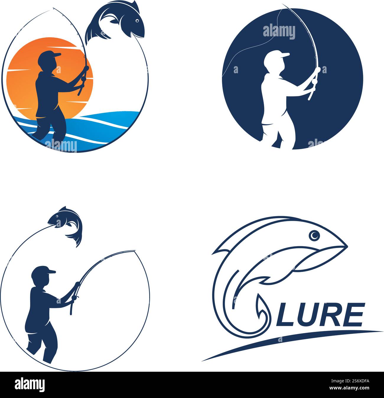 Modèle de conception plate de vecteur de logo de pêche Illustration de Vecteur