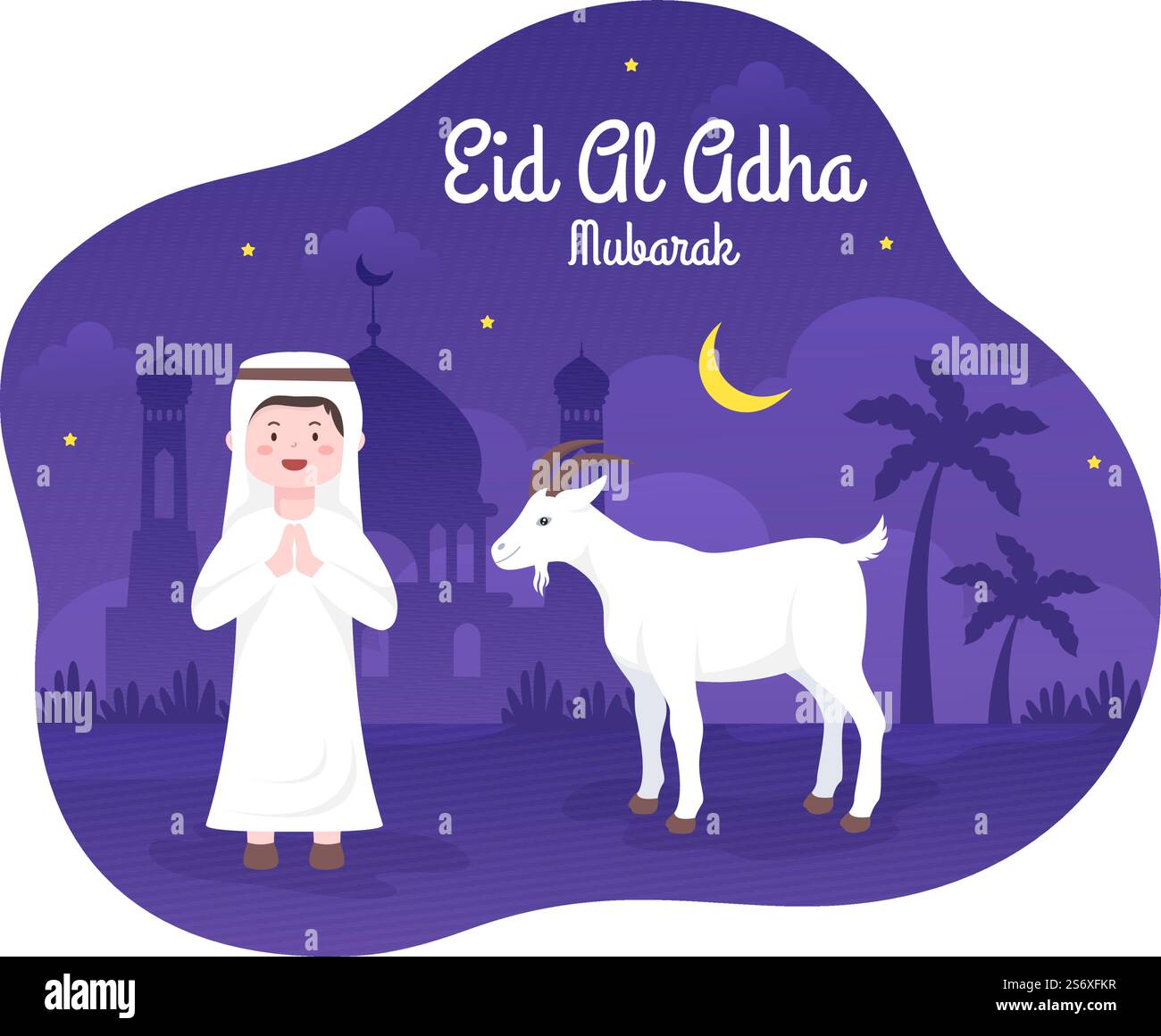 EID al Adha dessin-modèle Illustration pour la célébration du musulman avec l'abattage d'un animal comme un vache, un chèvre ou un chameau et le partager Illustration de Vecteur