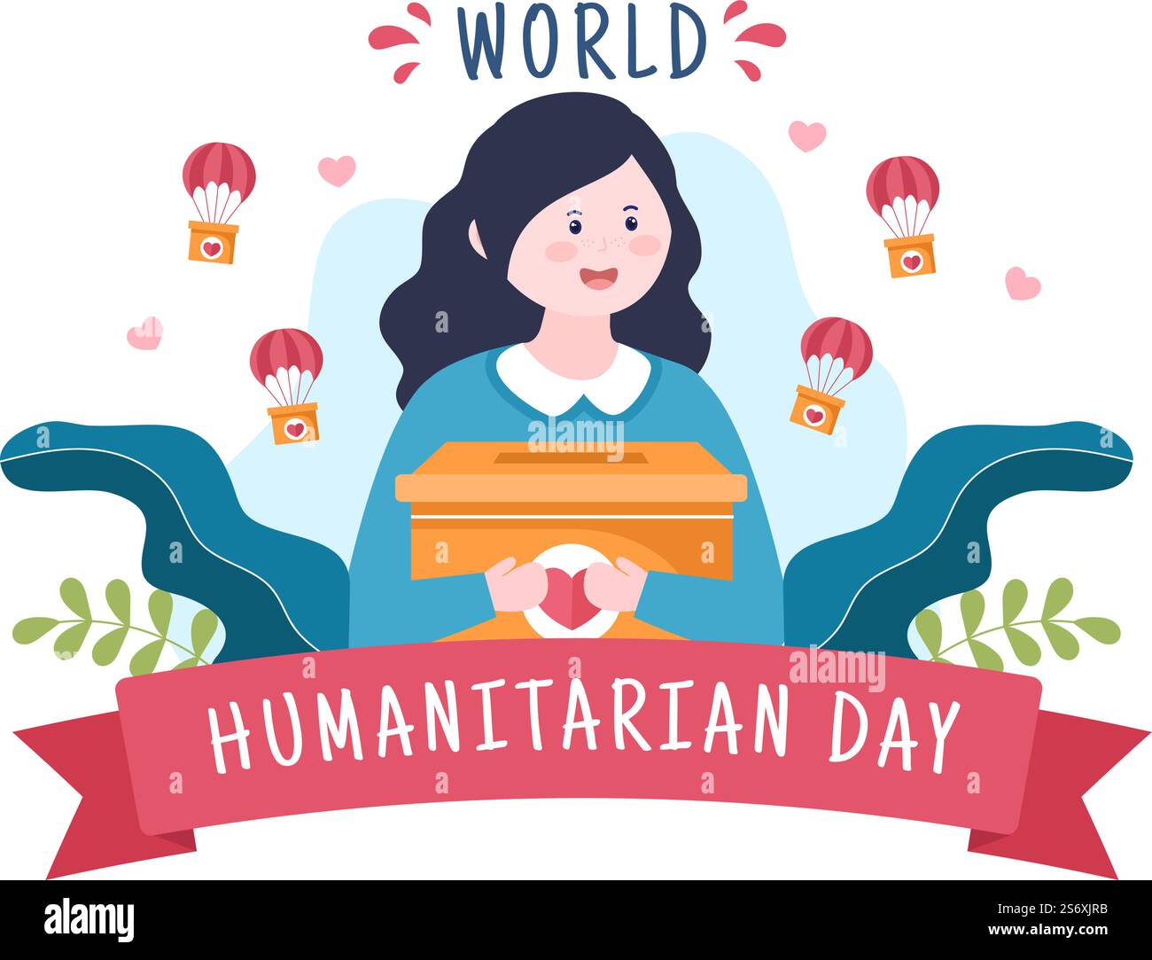 Journée mondiale de l'humanitaire avec célébration mondiale de l'aide aux gens, de travailler ensemble, de la charité, du don et du bénévolat dans l'illustration de dessin animé à plat Illustration de Vecteur