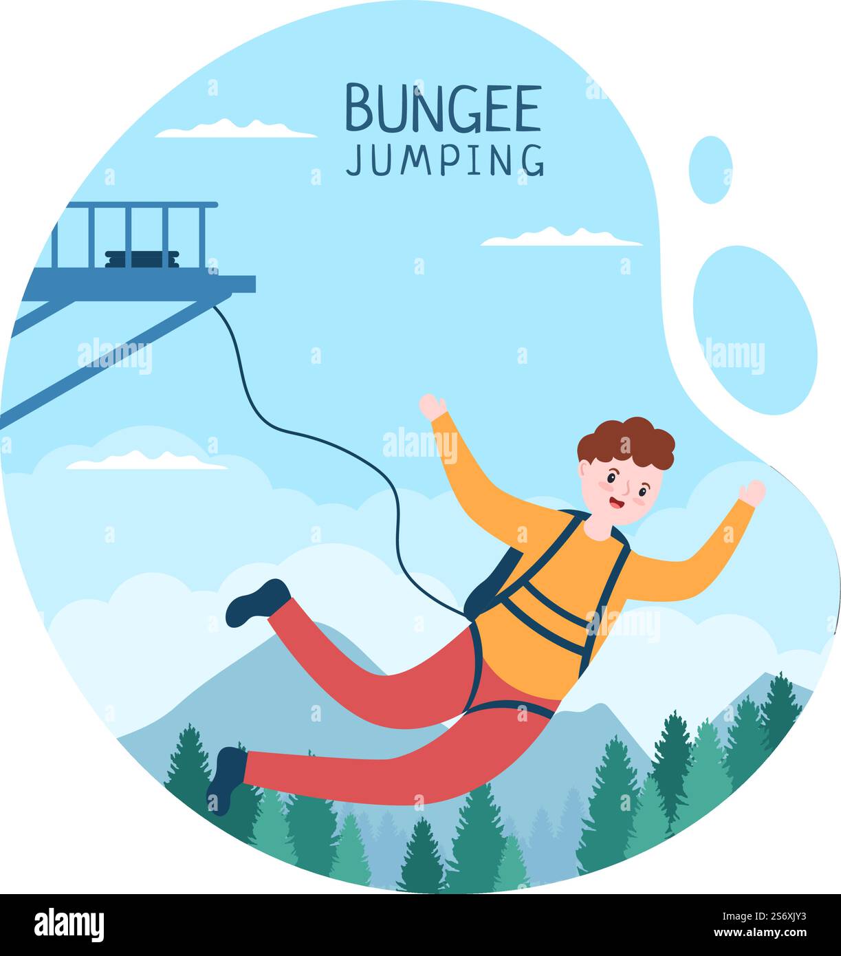 Saut à l'élastique des personnes attachées avec un corde élastique tombant après un saut à partir d'une hauteur dans le dessin animé de sport extrême Illustration de Vecteur