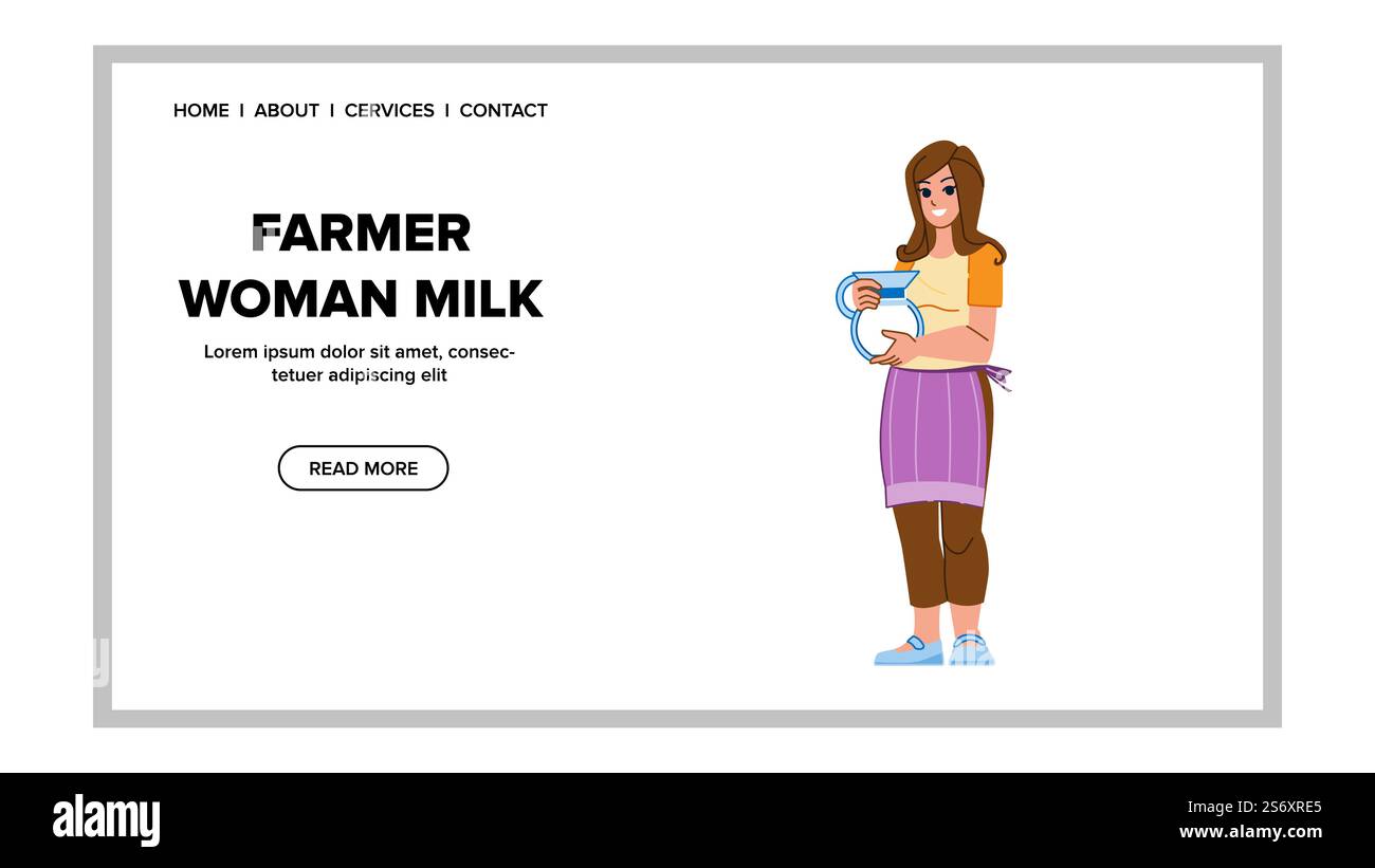 vecteur de lait de femme fermière. vache produit laitier rural, ferme agricole, éleveur de bétail femme lait bande dessinée plate illustration. vecteur de lait de femme fermière Illustration de Vecteur