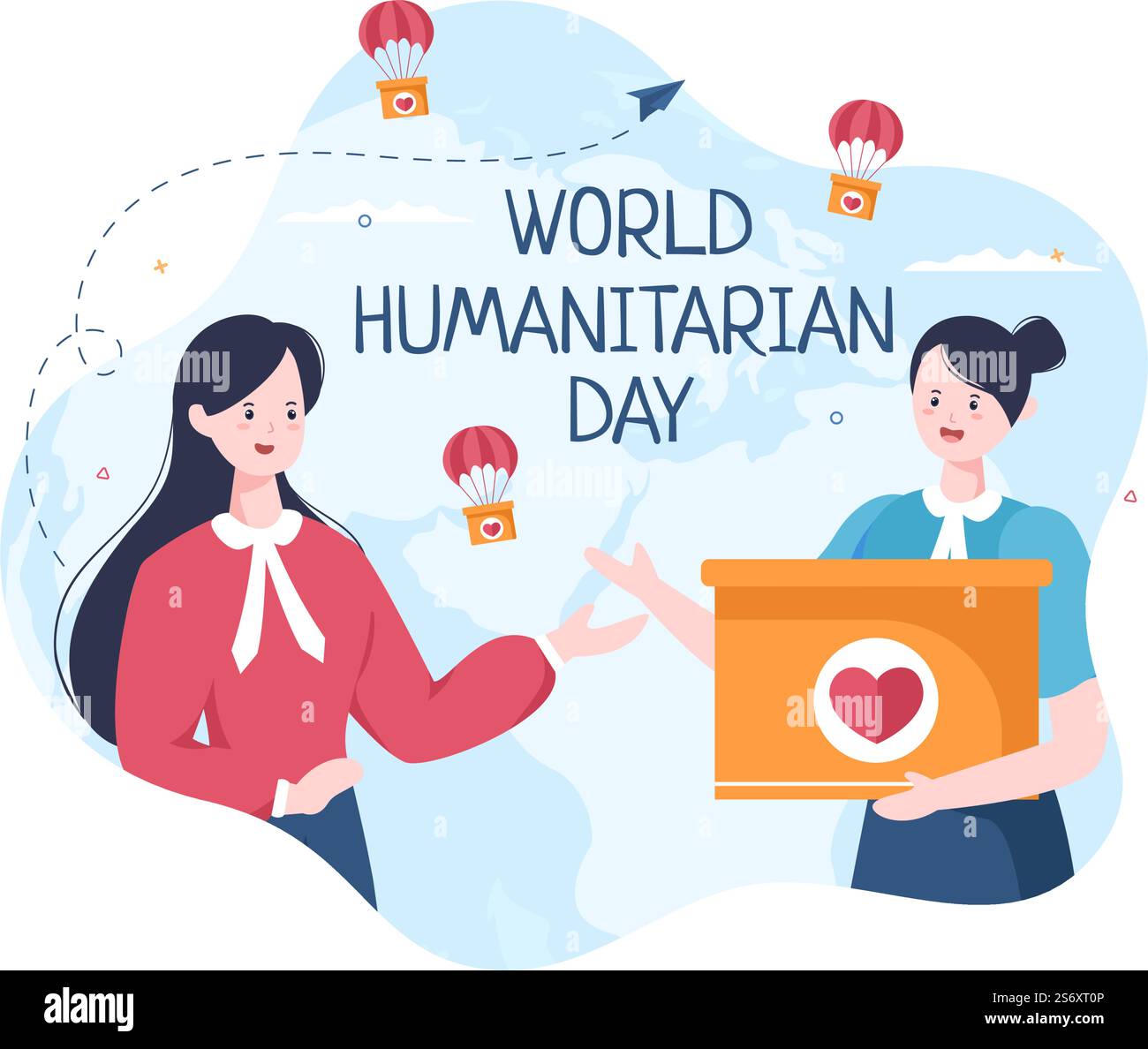 Journée mondiale de l'humanitaire avec célébration mondiale de l'aide aux gens, de travailler ensemble, de la charité, du don et du bénévolat dans l'illustration de dessin animé à plat Illustration de Vecteur