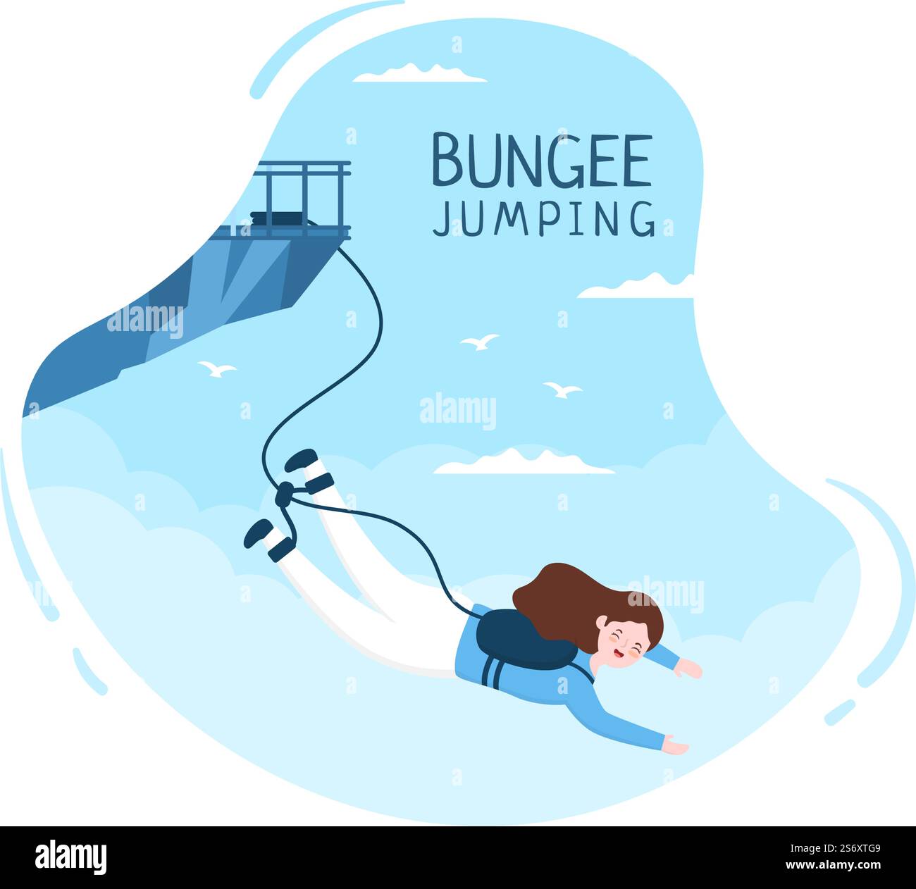 Saut à l'élastique des personnes attachées avec un corde élastique tombant après un saut à partir d'une hauteur dans le dessin animé de sport extrême Illustration de Vecteur