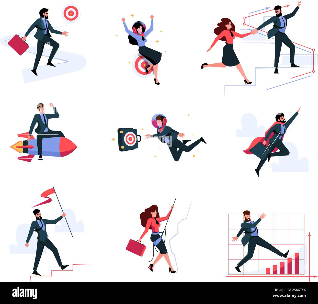 Équipe commerciale. Succès les gestionnaires de carrière ensemble se déplaçant vers les cibles d'affaires escalier à objectifs crient d'illustrations d'affaires vectorielles dans un style plat. Équipe de carrière de succès, travail d'équipe d'homme d'affaires. Équipe commerciale. Succès les gestionnaires de carrière ensemble se déplaçant vers les cibles d'affaires escalier à objectifs crient d'illustrations d'affaires vectorielles dans un style plat Illustration de Vecteur