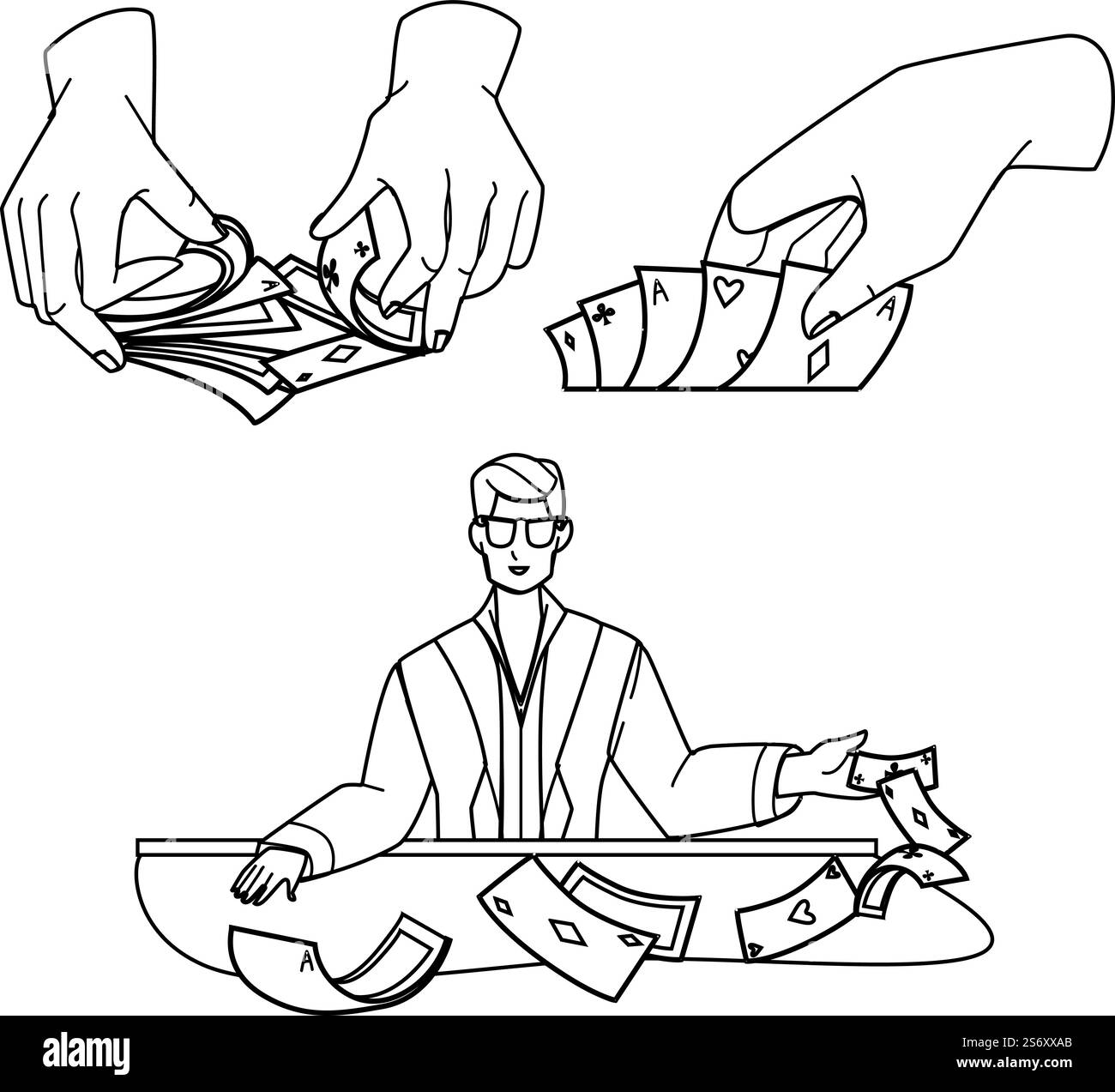 vecteur casino poker. table de jeu, carte de blackjack, joueur de main, pari d'argent, personnage de casino de poker de jeu. illustration vectorielle de dessin de crayon de ligne noire de gens. vecteur casino poker Illustration de Vecteur