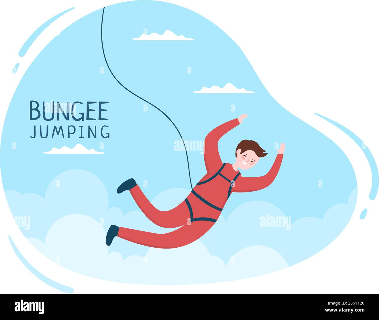 Saut à l'élastique des personnes attachées avec un corde élastique tombant après un saut à partir d'une hauteur dans le dessin animé de sport extrême Illustration de Vecteur