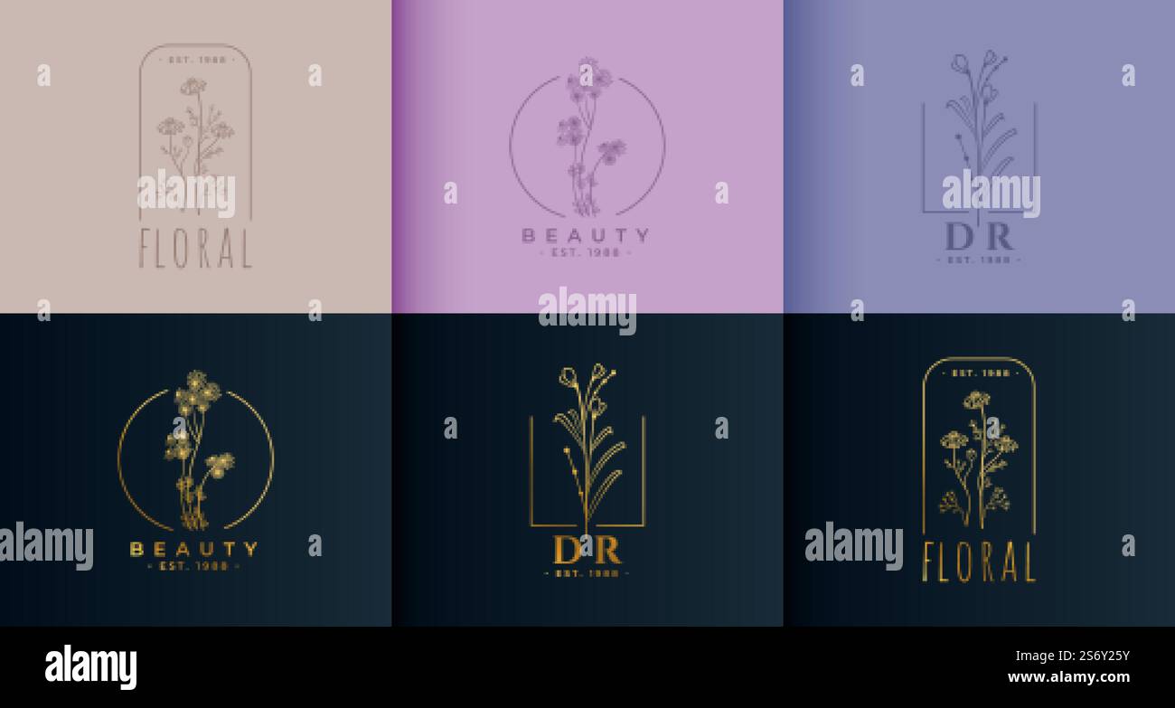 ensemble de modèles de concept avec logo floral Illustration de Vecteur