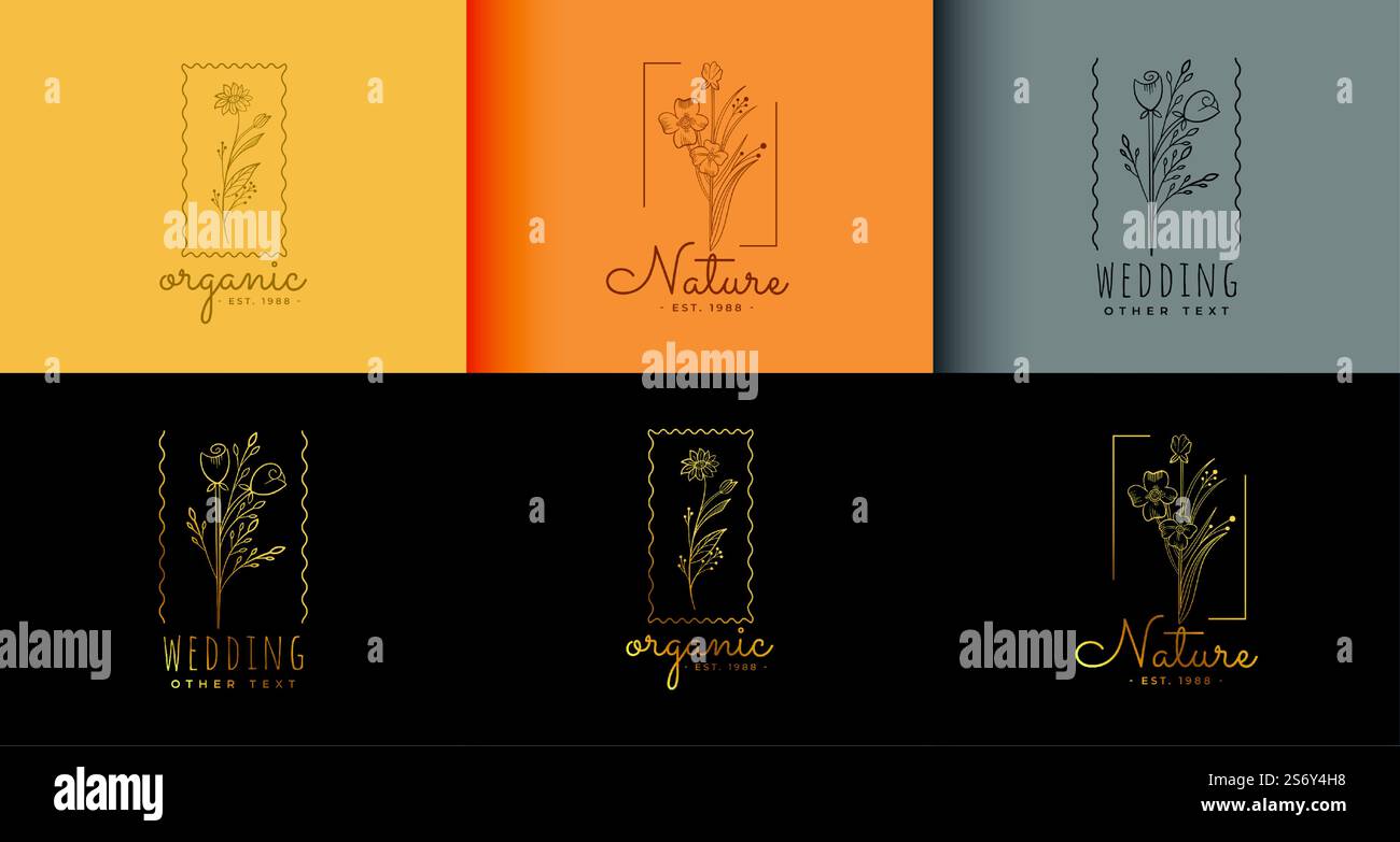 ensemble de monogrammes avec logo fleuri minimaliste Illustration de Vecteur