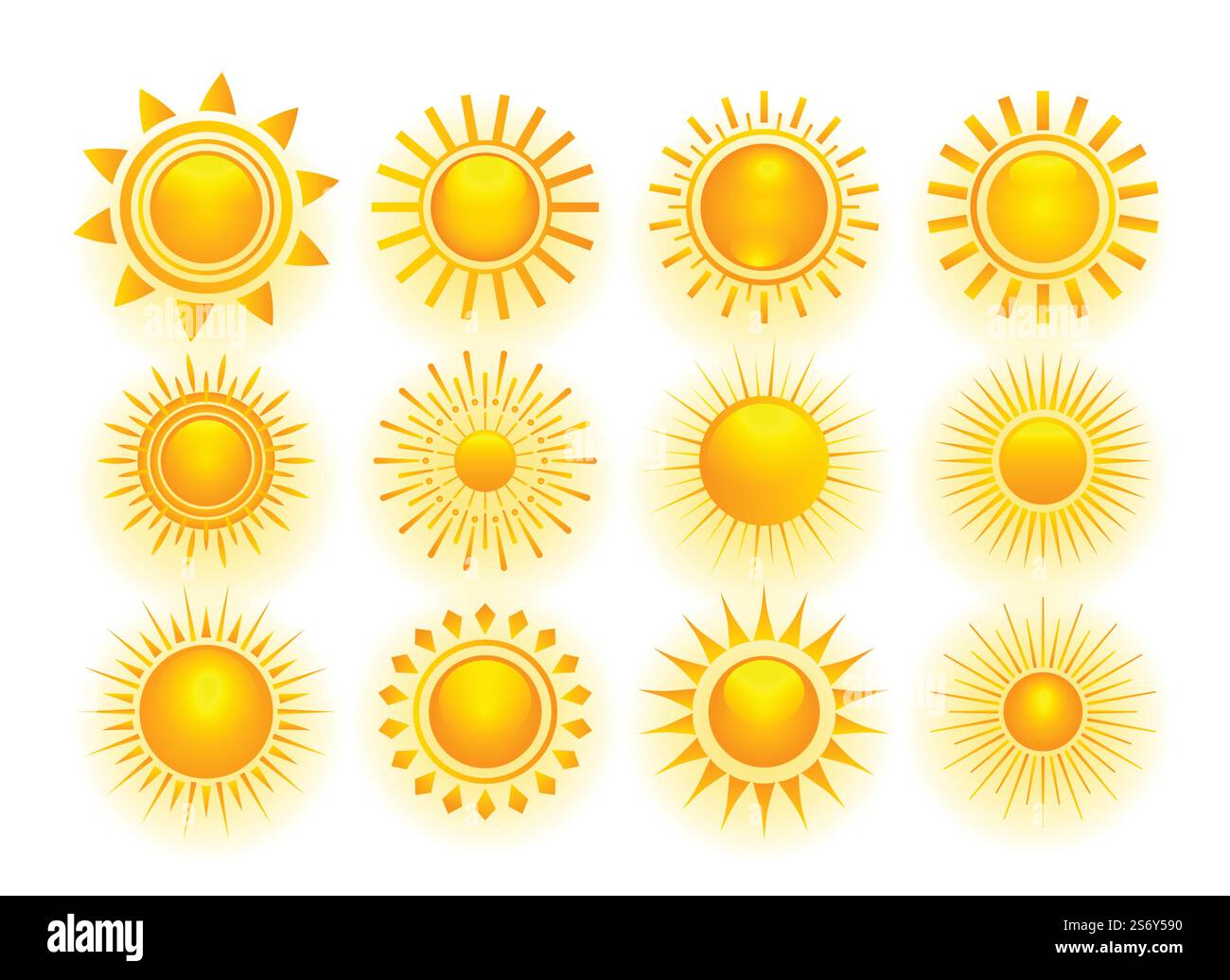 ensemble de 3d soleil jaune complet de douze Illustration de Vecteur