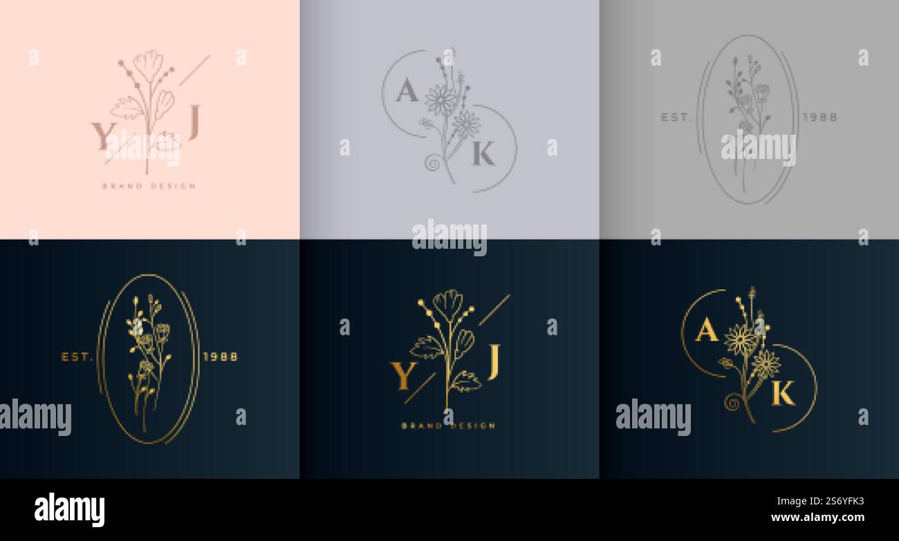 ensemble de monogrammes avec logo floral minimaliste Illustration de Vecteur