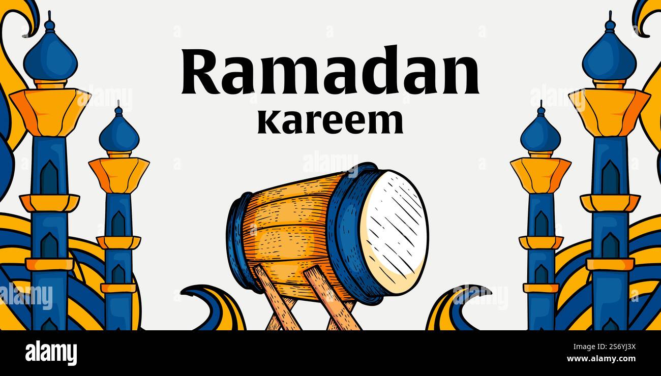 bannière horizontale ramadan kareem avec illustration du tambour Illustration de Vecteur
