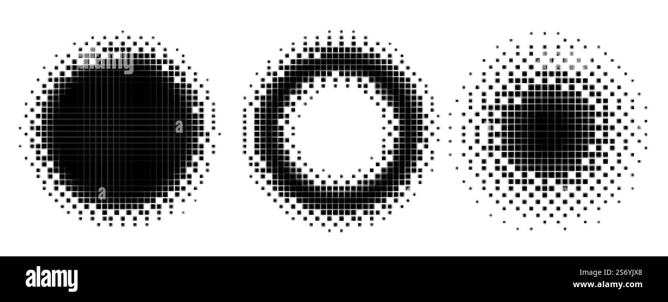 ensemble de style demi-ton cercles de pixels et cadres Illustration de Vecteur