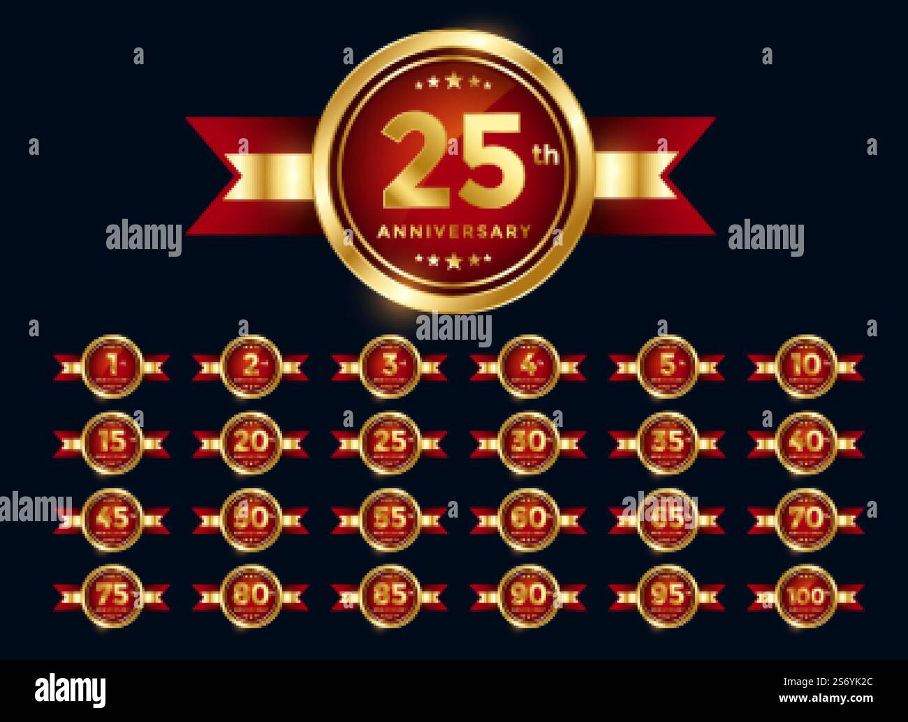 ensemble d'étiquettes rouges pour anniversaire de mariage Illustration de Vecteur