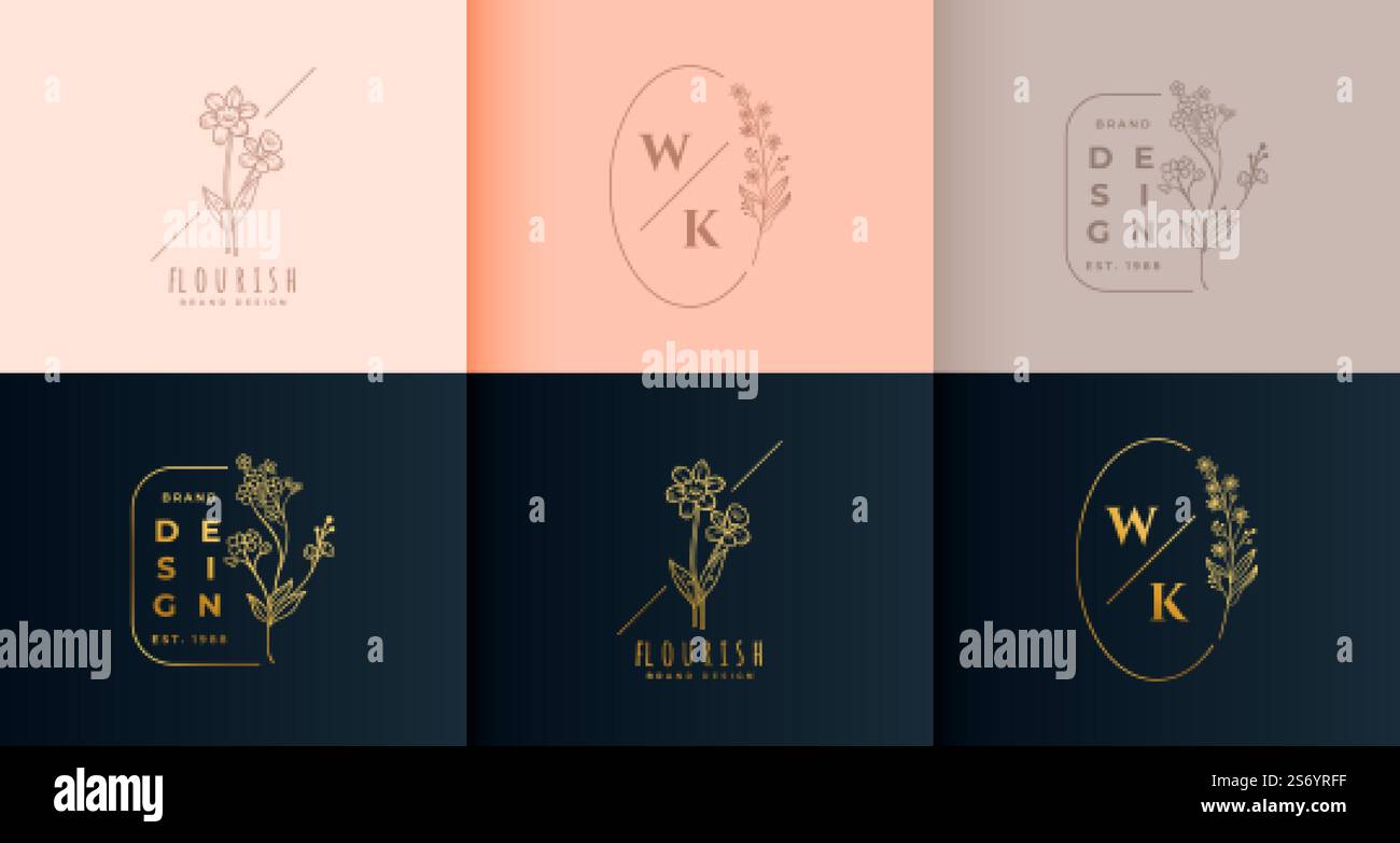 ensemble de collection de monogrammes avec logo floral Illustration de Vecteur
