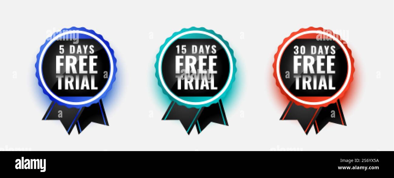 timbres gratuits pour les badges d'essai pendant 5 10 et 30 jours Illustration de Vecteur