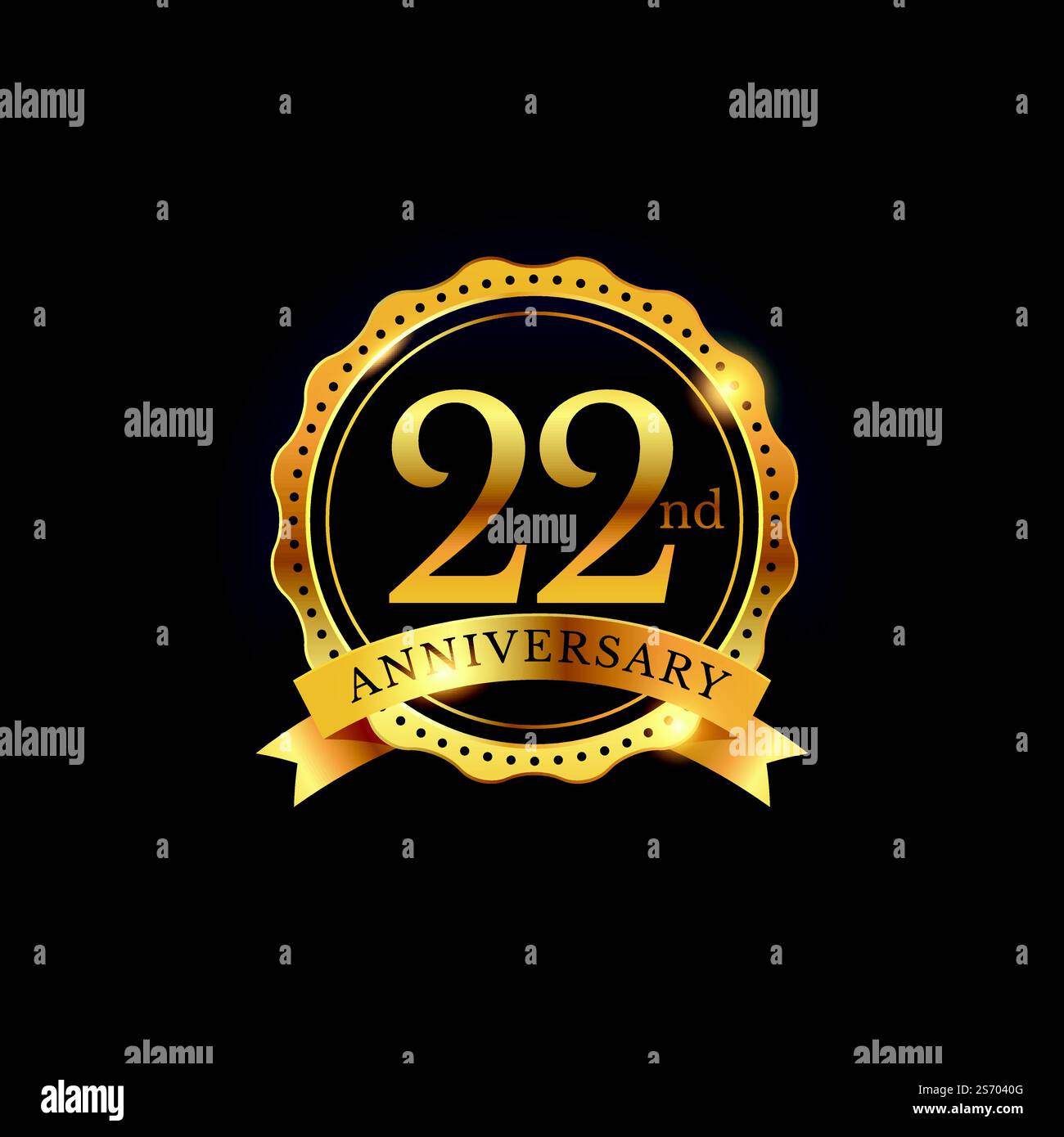 22e anniversaire de l'étiquette badge dans la couleur d'or Illustration de Vecteur