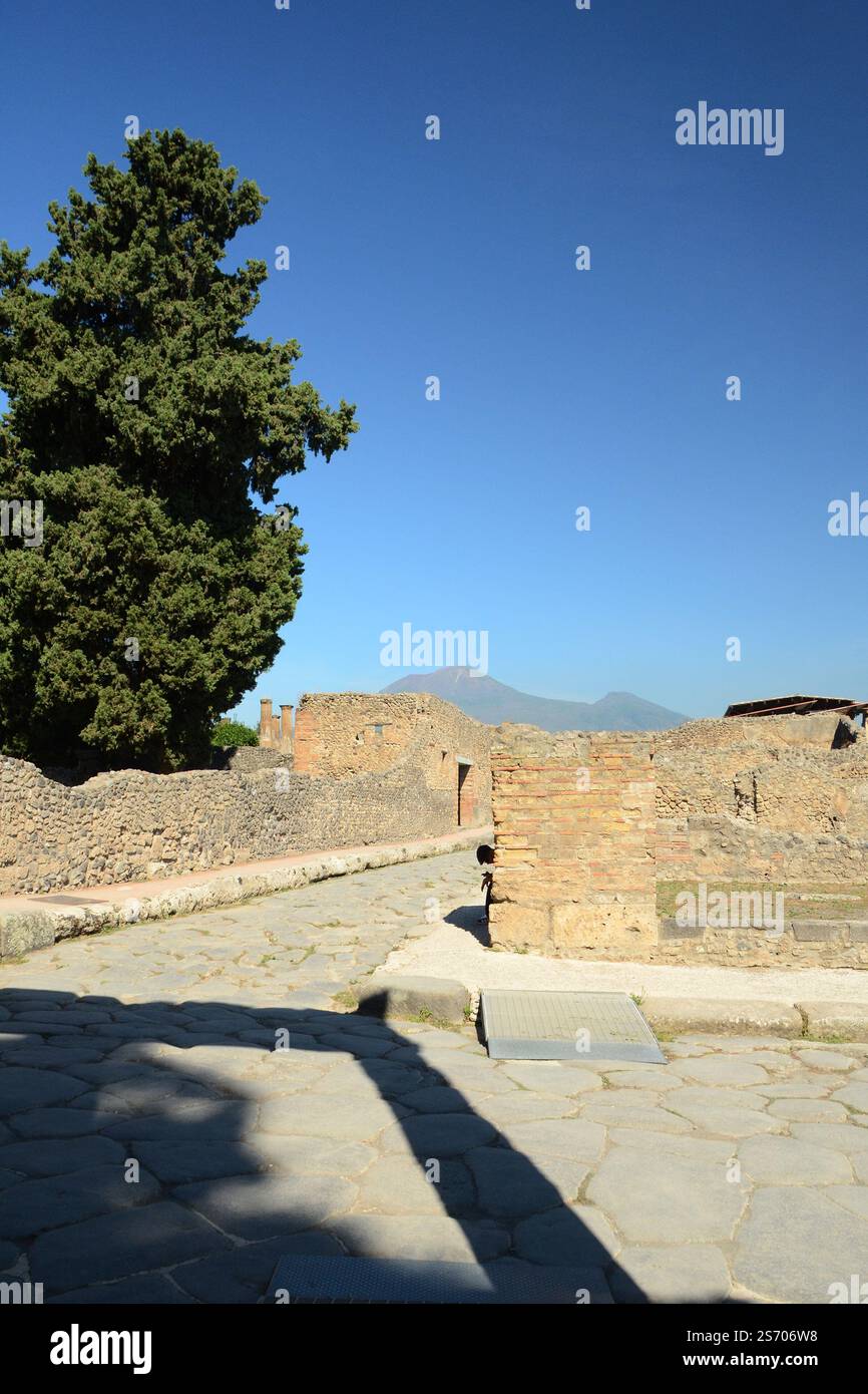 Routes et rues romaines dans le site historique du patrimoine mondial de Pompéi, Italie Banque D'Images