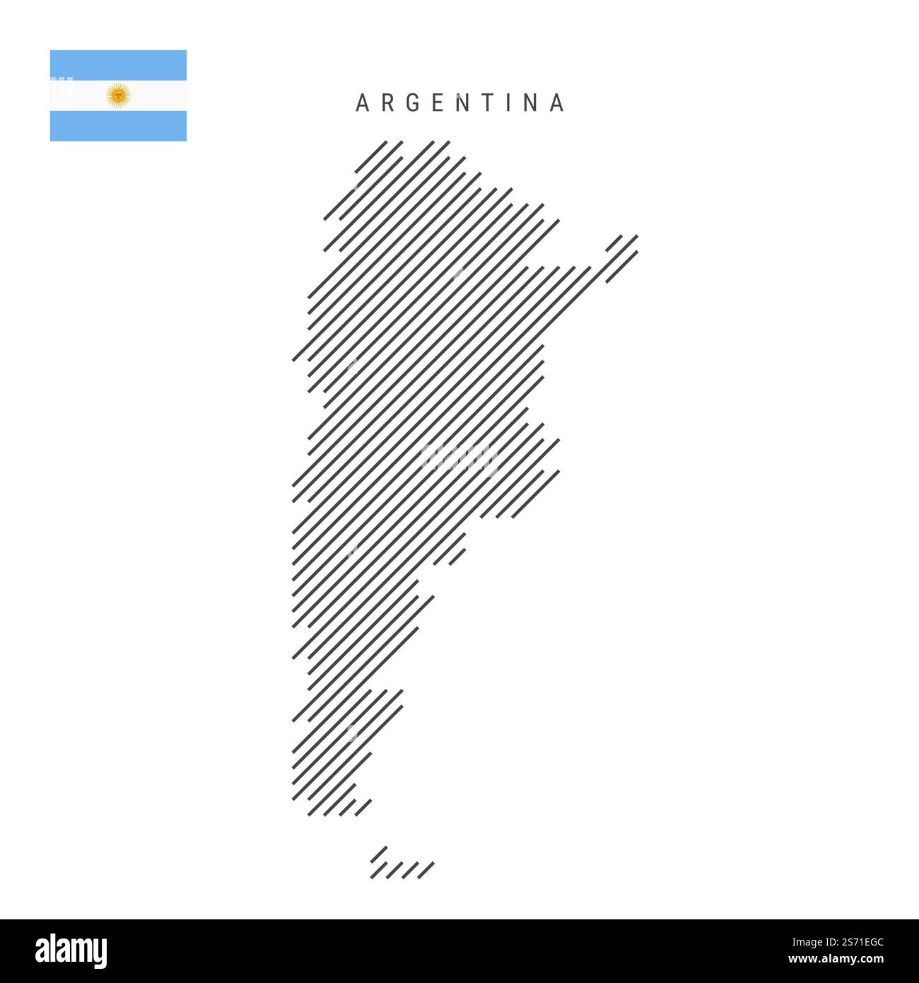 Carte Argentine à partir d'un motif de lignes parallèles inclinées noires. Carte Argentine avec des lignes diagonales grises. Silhouette d'un pays faite d'éclosions obliques Illustration de Vecteur