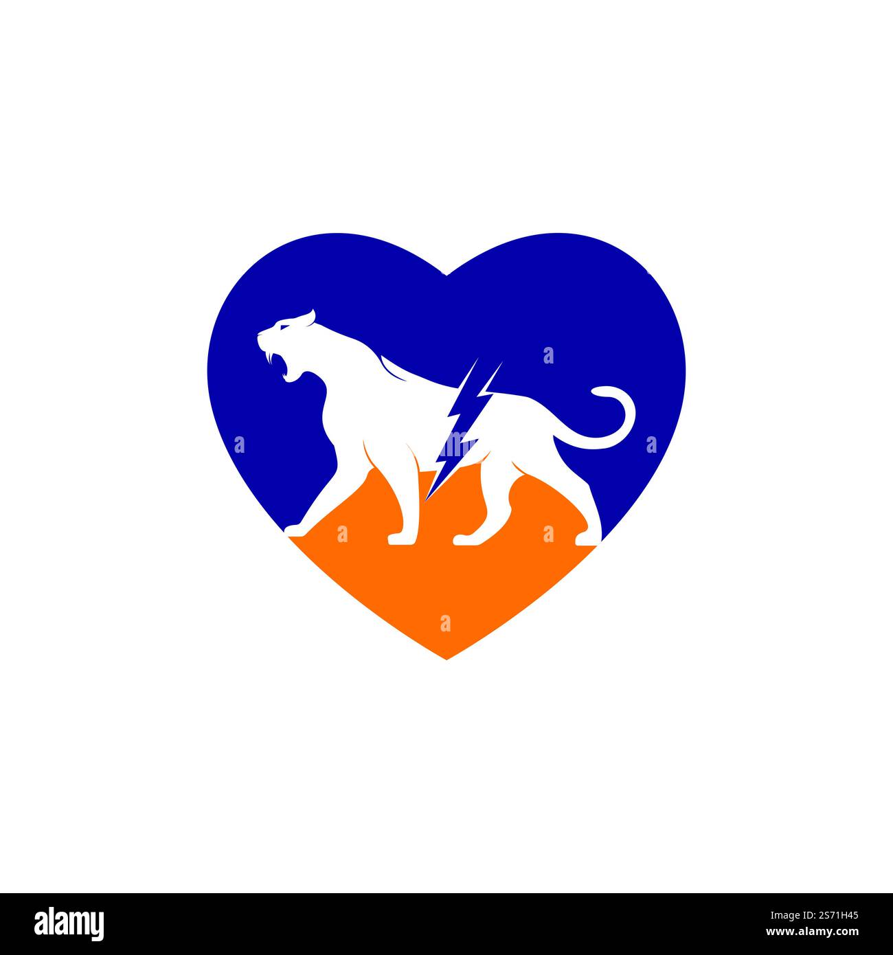 Guépard tonnerre avec conception de logo vectoriel de forme de coeur. Conception vectorielle de logo d'énergie électrique guépard. Illustration de Vecteur