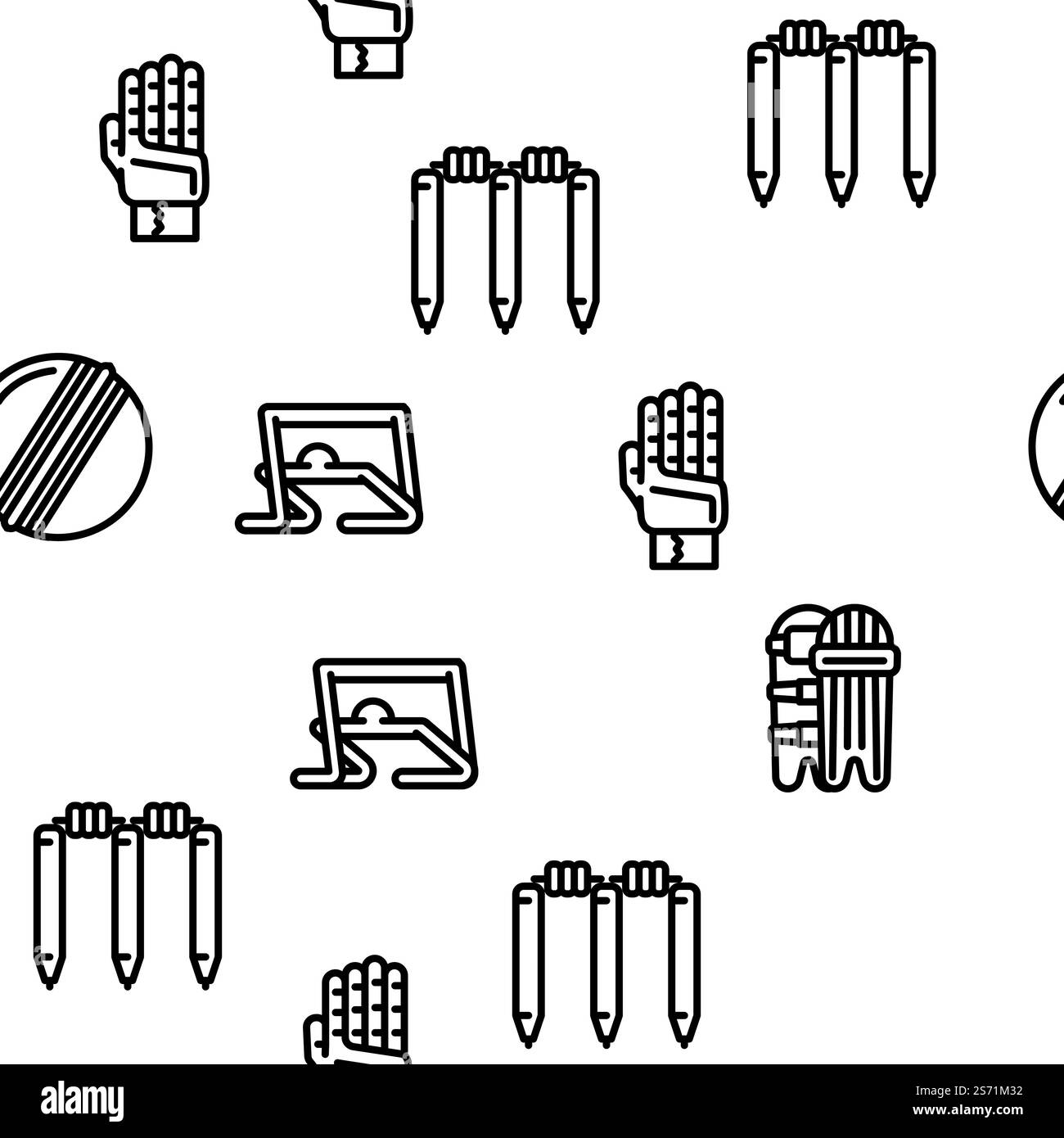 Accessoire de jeu de sport de cricket vecteur sans couture motif mince illustration. Modèle sans couture de vecteur accessoire de jeu de sport de cricket Illustration de Vecteur