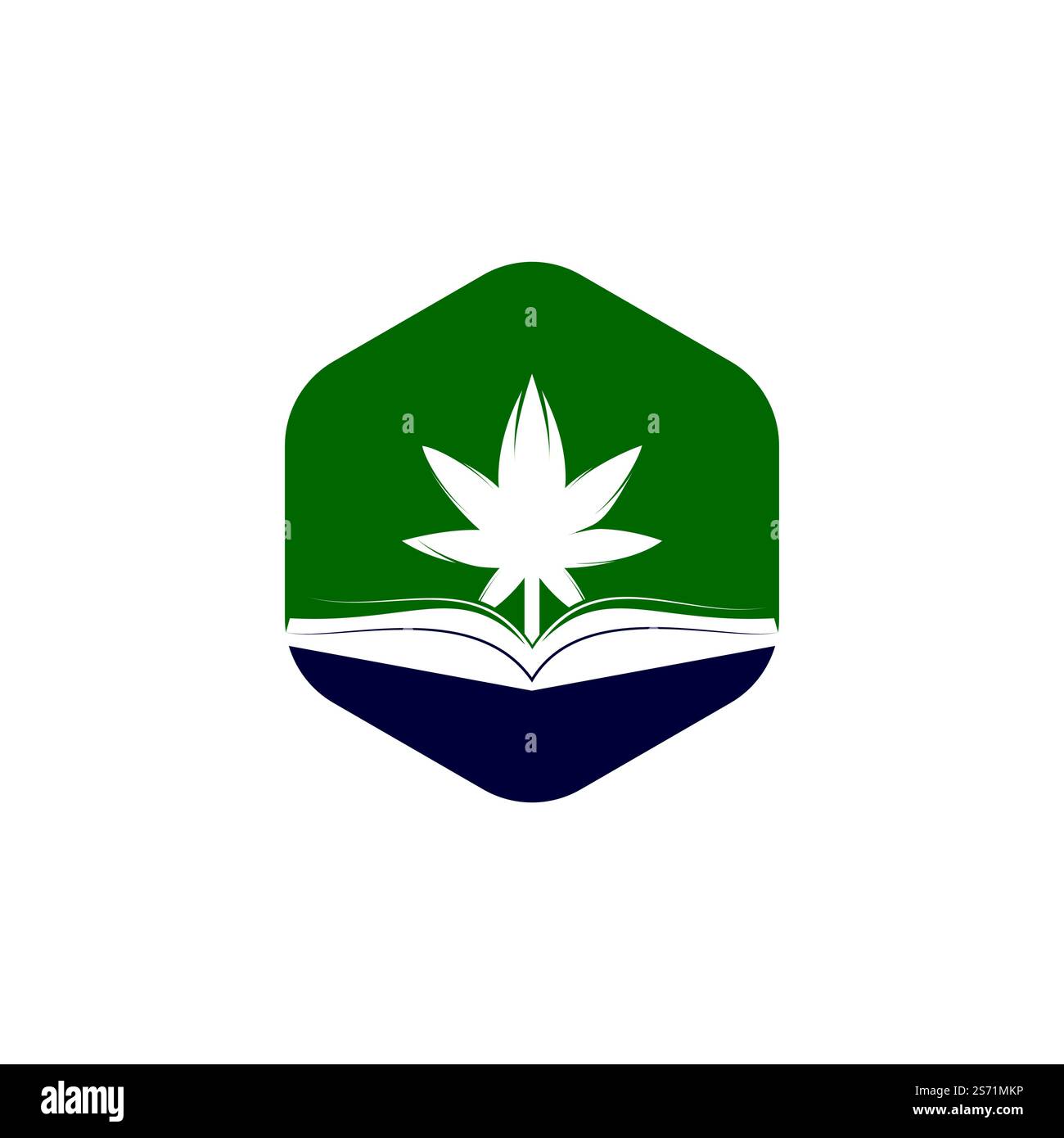 Modèle de logo de symbole de livre et de marijuana. Adapté à l'enseignement médical. Illustration de Vecteur