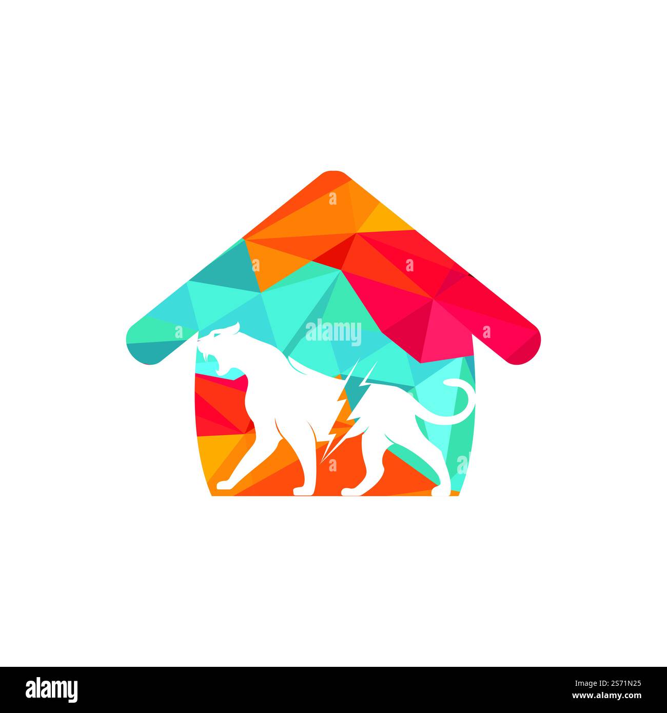 Guépard tonnerre avec design de logo vectoriel de forme à la maison. Conception vectorielle de logo d'énergie électrique guépard. Illustration de Vecteur
