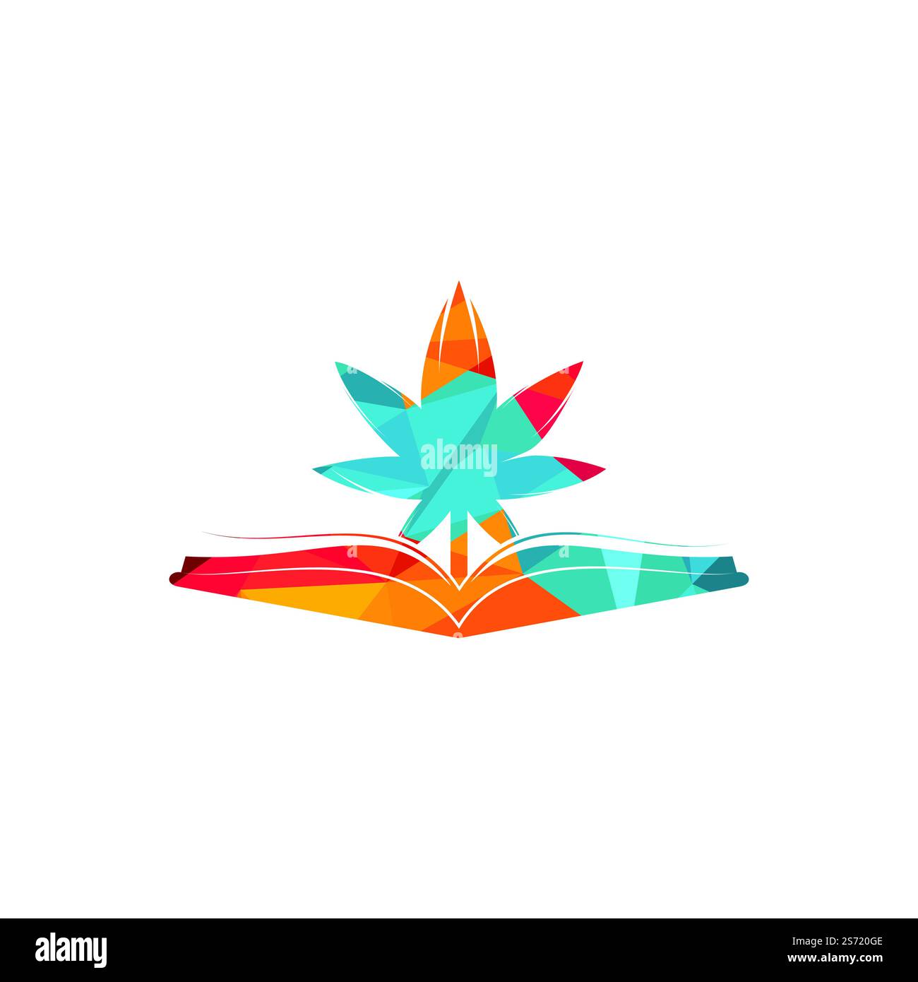 Modèle de logo de symbole de livre et de marijuana. Adapté à l'enseignement médical. Illustration de Vecteur
