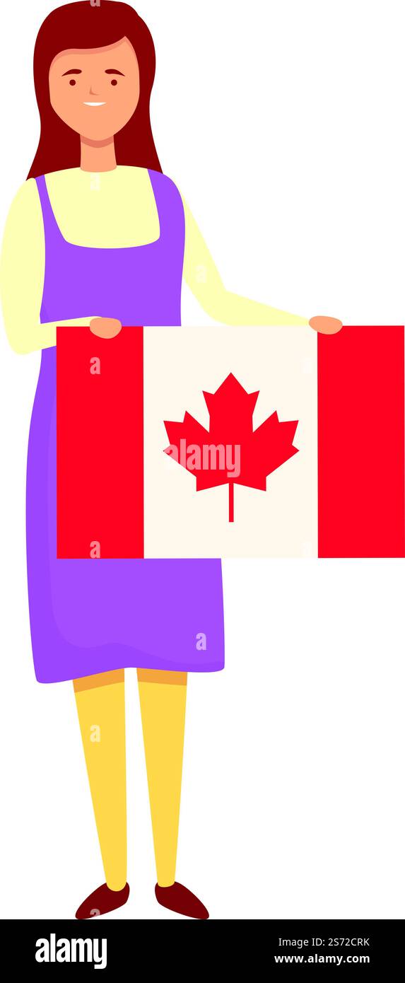 Fille avec vecteur de dessin animé d'icône de drapeau du Canada. Enfant mignon. World Girl. Fille avec vecteur de dessin animé d'icône de drapeau du Canada. Enfant mignon Illustration de Vecteur