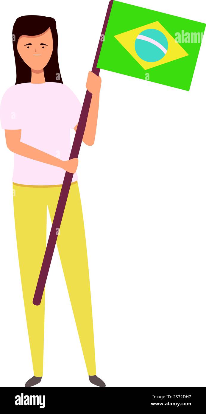 Fille avec vecteur de dessin animé d'icône de drapeau du Brésil. Enfant mignon. Pays du monde. Fille avec vecteur de dessin animé d'icône de drapeau du Brésil. Enfant mignon Illustration de Vecteur