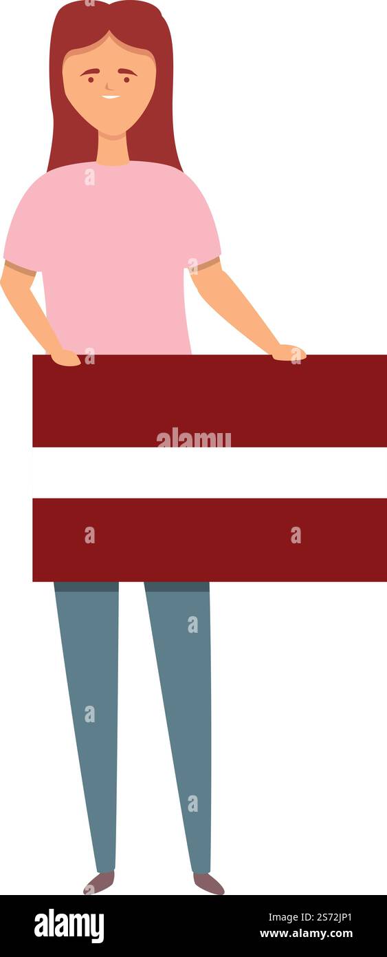 Fille avec vecteur de dessin animé d'icône de drapeau de Lettonie. World Kid. Enfants mignons. Fille avec vecteur de dessin animé d'icône de drapeau de Lettonie. World Kid Illustration de Vecteur