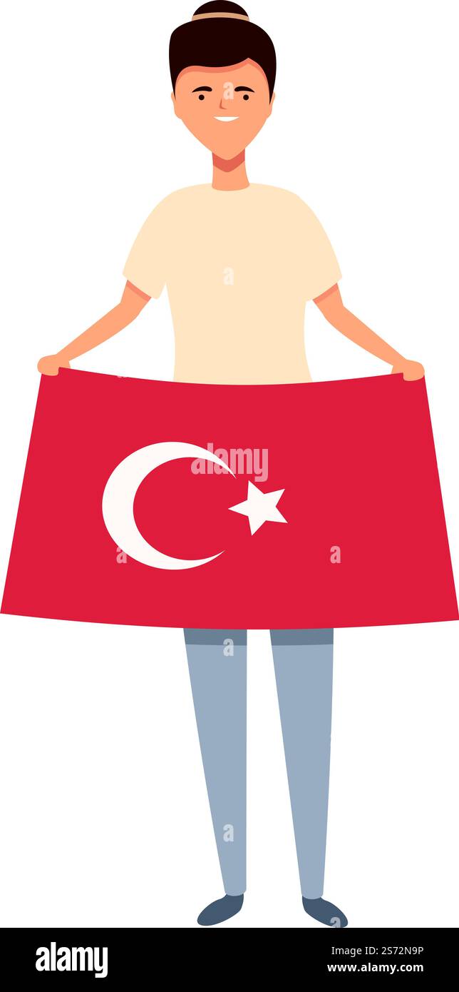 Fille avec vecteur de dessin animé d'icône de drapeau de Turquie. World Kid. Fille mignonne. Fille avec vecteur de dessin animé d'icône de drapeau de Turquie. World Kid Illustration de Vecteur