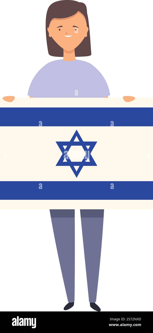 Fille avec vecteur de dessin animé d'icône de drapeau d'Israël. World Kid. Fille mignonne. Fille avec vecteur de dessin animé d'icône de drapeau d'Israël. World Kid Illustration de Vecteur