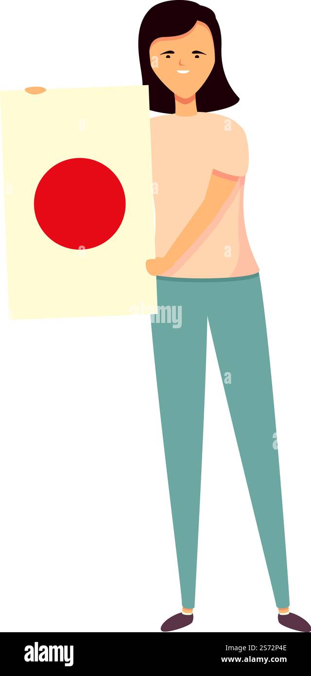 Fille avec vecteur de dessin animé d'icône de drapeau du Japon. World Kid. Fille mignonne. Fille avec vecteur de dessin animé d'icône de drapeau du Japon. World Kid Illustration de Vecteur
