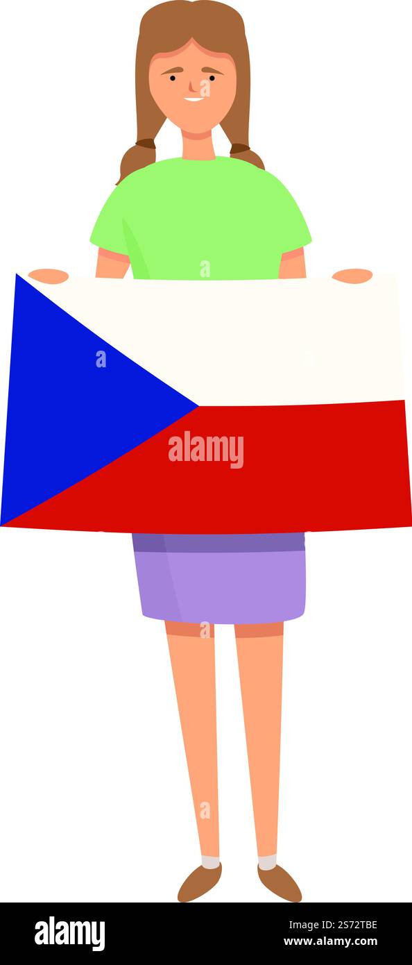 Fille avec vecteur de dessin animé d'icône de drapeau tchèque. Enfant fille. World Kid. Fille avec vecteur de dessin animé d'icône de drapeau tchèque. Enfant fille Illustration de Vecteur
