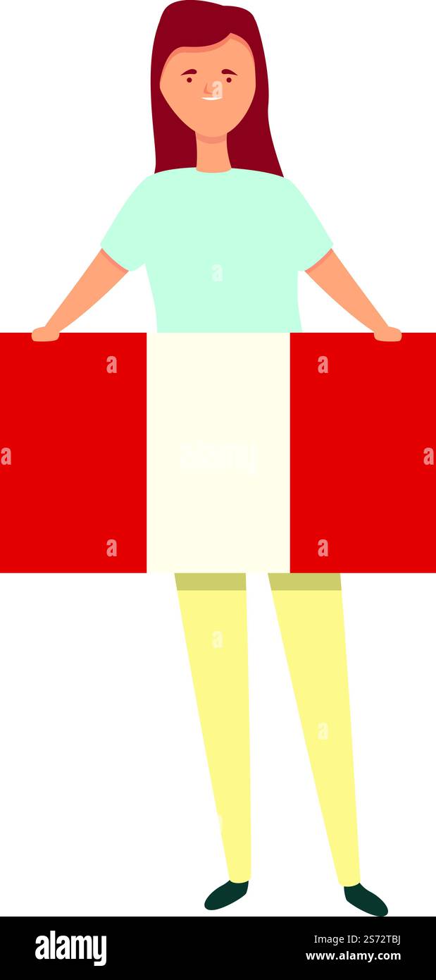 Fille avec vecteur de dessin animé d'icône de drapeau du Pérou. Enfant fille. World Kid. Fille avec vecteur de dessin animé d'icône de drapeau du Pérou. Enfant fille Illustration de Vecteur