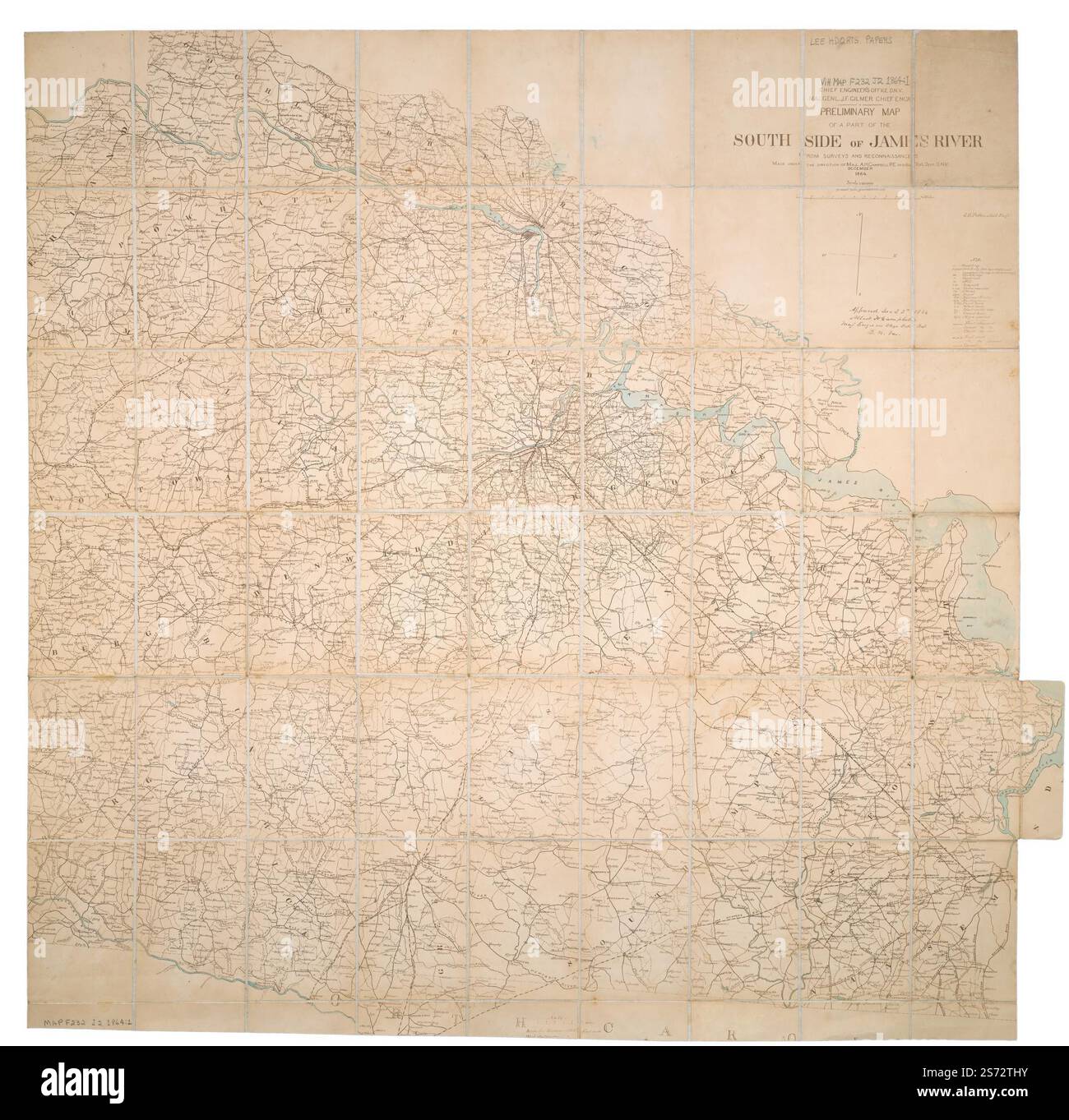 Carte préliminaire d'une partie du côté sud de la rivière James. 1864 par les États confédérés d'Amérique. Armée. Dept. de Virginie du Nord. Bureau de l'ingénieur en chef, Campbell Albert H. (Albert Henry), Patton J. Houston. Banque D'Images
