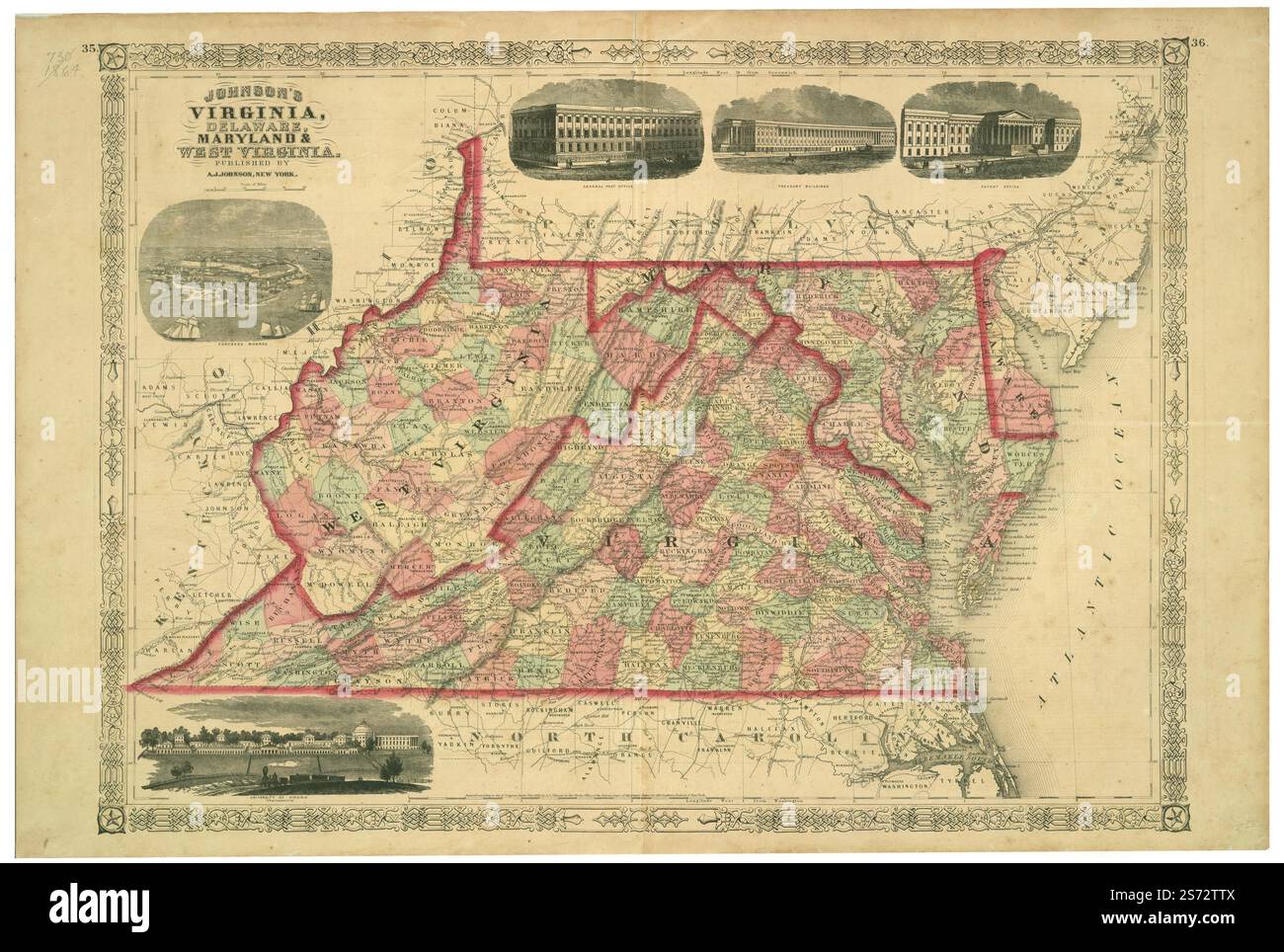 Johnson's Virginia, Delaware, Maryland & West Virginia 1864 par Johnson A. J. (Alvin Jewett) Banque D'Images