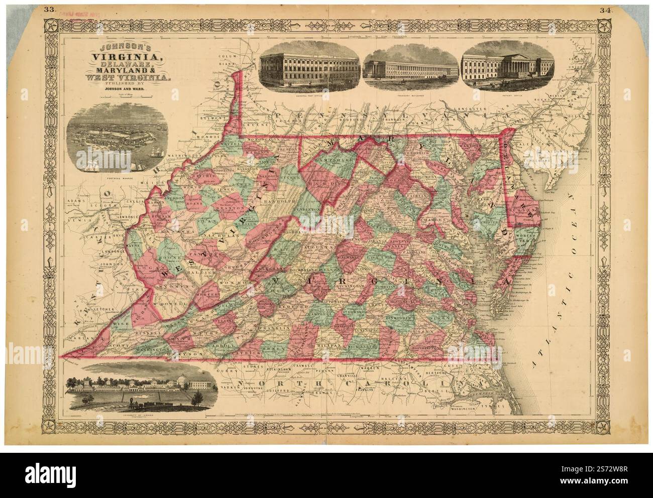 Johnson's Virginia, Delaware, Maryland et Virginie occidentale. 1864 par Johnson A. J. (Alvin Jewett) Banque D'Images