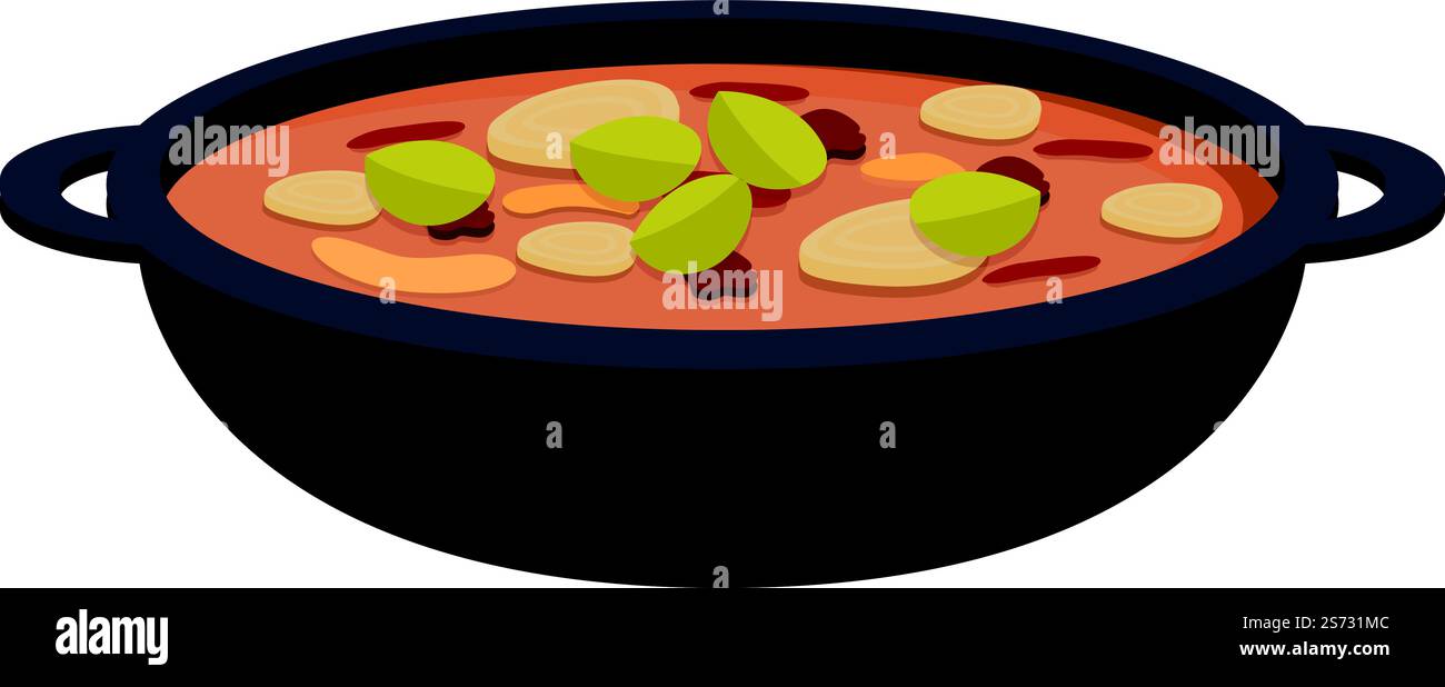 Vecteur de dessin animé d'icône de soupe culinaire. Cuisine brésilienne. Viande cuite au four. Vecteur de dessin animé d'icône de soupe culinaire. Cuisine brésilienne Illustration de Vecteur