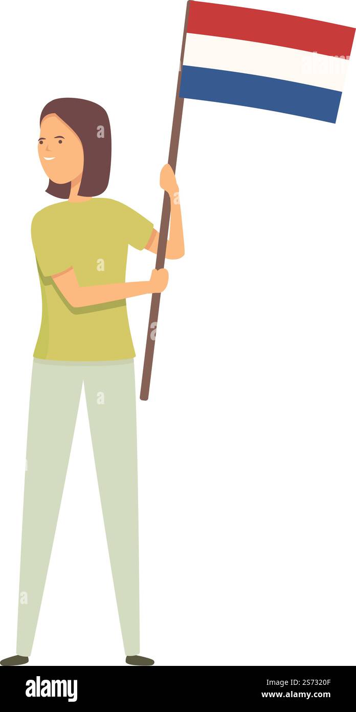Fille avec vecteur de dessin animé d'icône de drapeau des pays-Bas. Enfant mignon. Jour du pays. Fille avec vecteur de dessin animé d'icône de drapeau des pays-Bas. Enfant mignon Illustration de Vecteur
