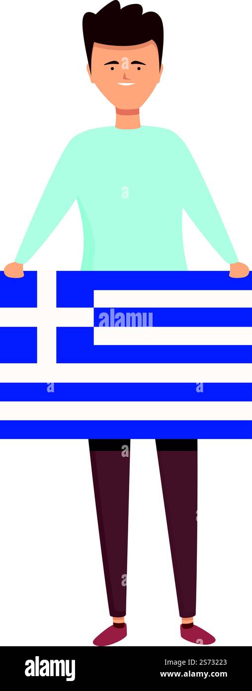 Garçon avec vecteur de dessin animé d'icône de drapeau de Grèce. Les enfants du monde. Mignon garçon. Garçon avec vecteur de dessin animé d'icône de drapeau de Grèce. Les enfants du monde Illustration de Vecteur