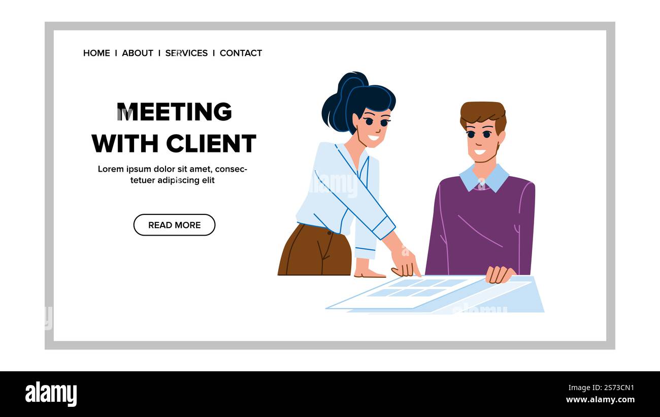 rencontre avec le vecteur client. affaires, emploi exécutif d'homme d'affaires, directeur d'entreprise, accord jeune, avocat, réunion du bureau de l'employé avec illustration de dessin animé à plat web du client. rencontre avec le vecteur client Illustration de Vecteur