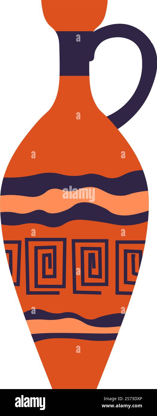 Culture ancienne et objets classiques de la culture Amphore ou vase avec impression géométrique ou motif. Céramique ou poterie en argile, récipient avec petites poignées, œuvres d'art décoratives. Vecteur dans le style plat. Amphore romaine ou grecque, décoration de vase antique Illustration de Vecteur Culture ancienne et objets classiques de la culture Amphore ou vase avec impression géométrique ou motif. Céramique ou poterie en argile, récipient avec petites poignées, œuvres d'art décoratives. Vecteur dans le style plat. Amphore romaine ou grecque, décoration de vase antique Illustration de Vecteur